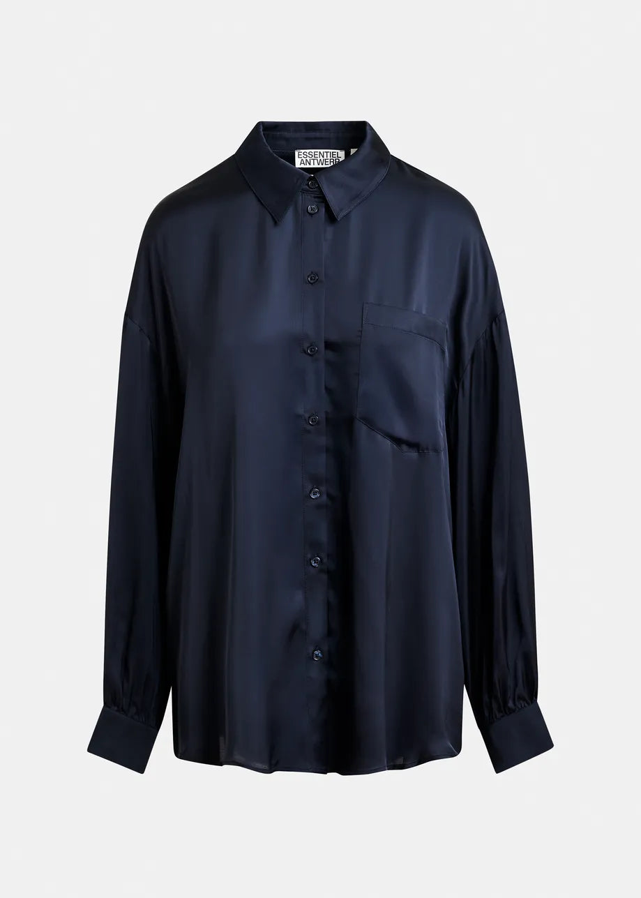 LEO BOUTIQUE Judith Oversized Ruffle Shirt | Navy ESSENTIEL ANTWERP