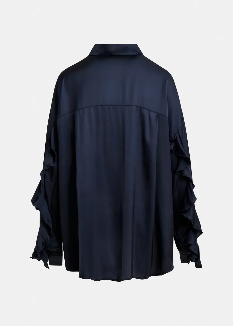 LEO BOUTIQUE Judith Oversized Ruffle Shirt | Navy ESSENTIEL ANTWERP