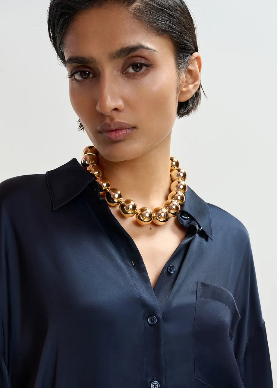 LEO BOUTIQUE Judith Oversized Ruffle Shirt | Navy ESSENTIEL ANTWERP