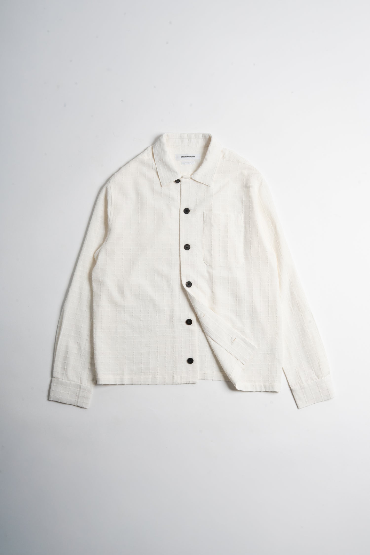 SATURDAY PROJECT Jacquard Overshirt | White Windowpane LEO BOUTIQUE