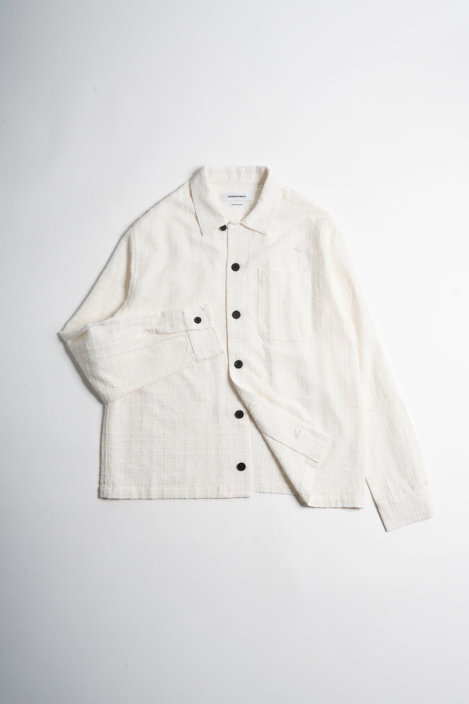 SATURDAY PROJECT Jacquard Overshirt | White Windowpane LEO BOUTIQUE