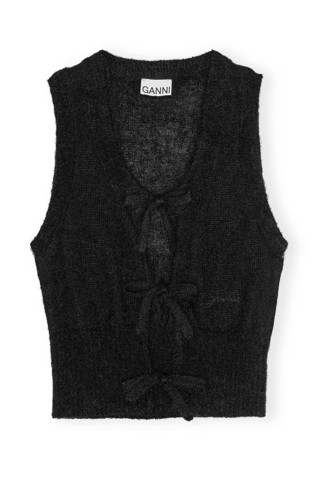 GANNI Light Mohair Tie String Vest | Black LEO BOUTIQUE