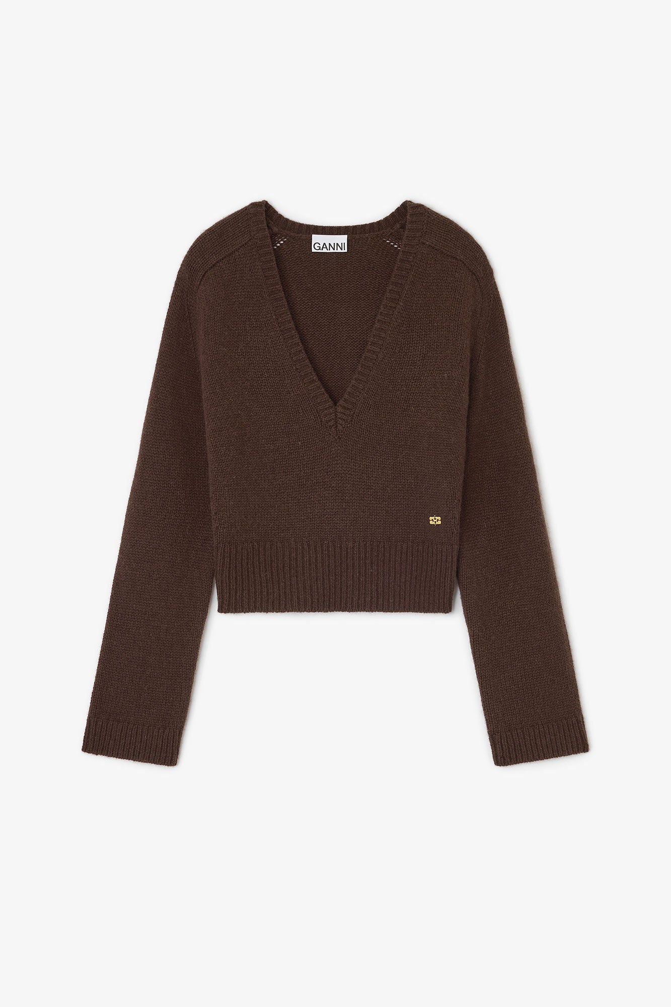 GANNI Wool Yak Mix Deep V-Neck | Shaved Chocolate LEO BOUTIQUE