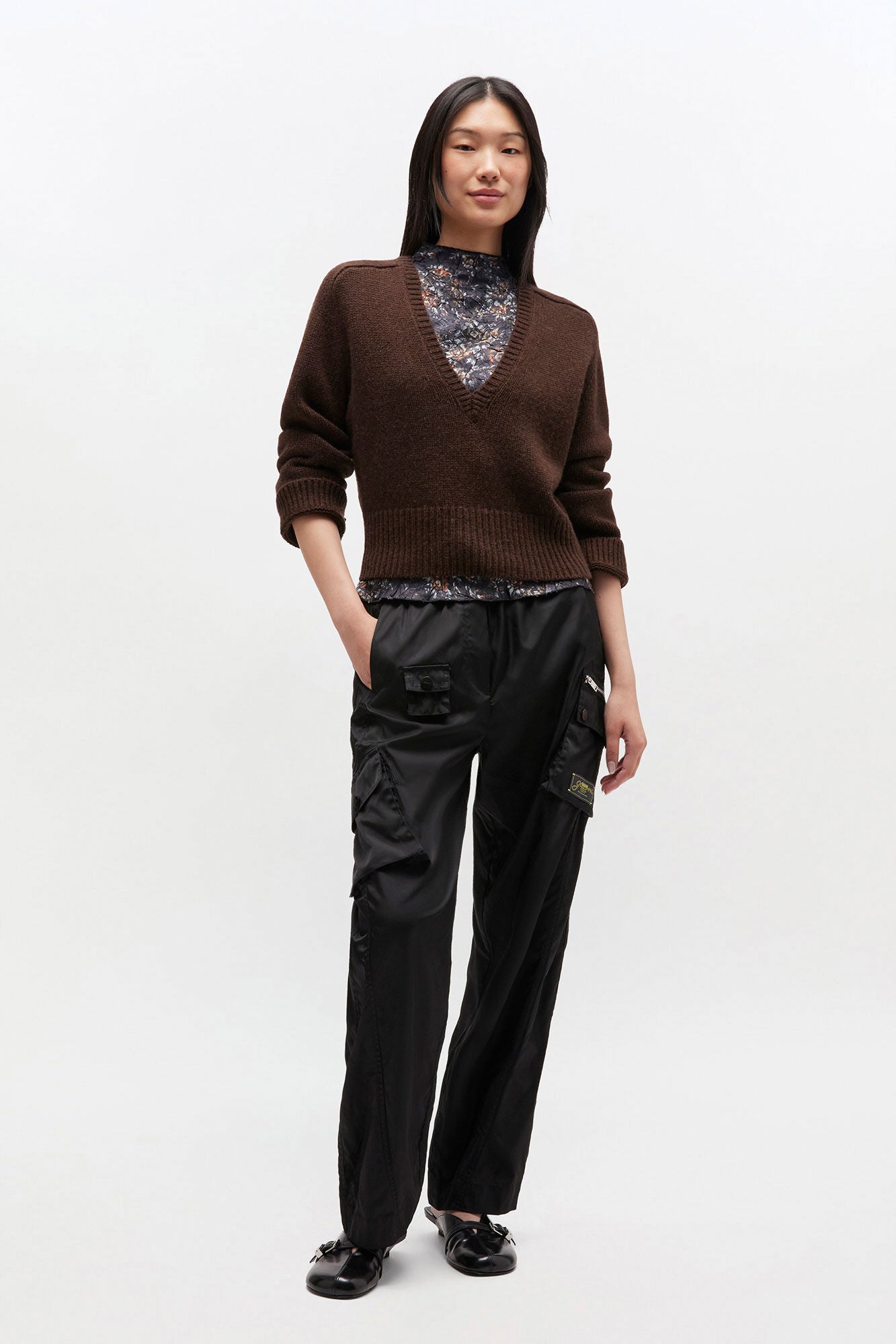 GANNI Wool Yak Mix Deep V-Neck | Shaved Chocolate LEO BOUTIQUE