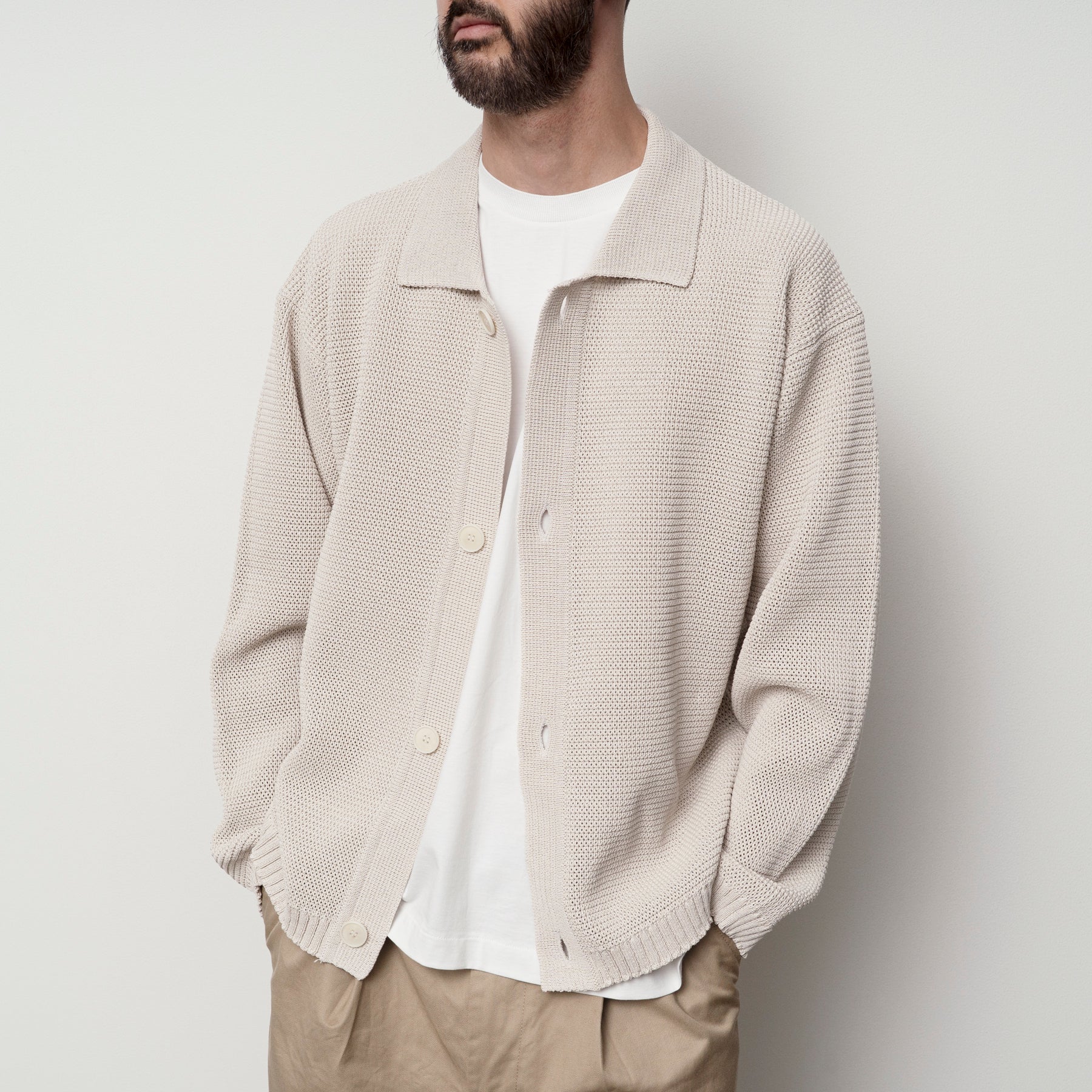 STILL BY HAND Paper Mixed Knit Blouson | Taupe LEO BOUTIQUE