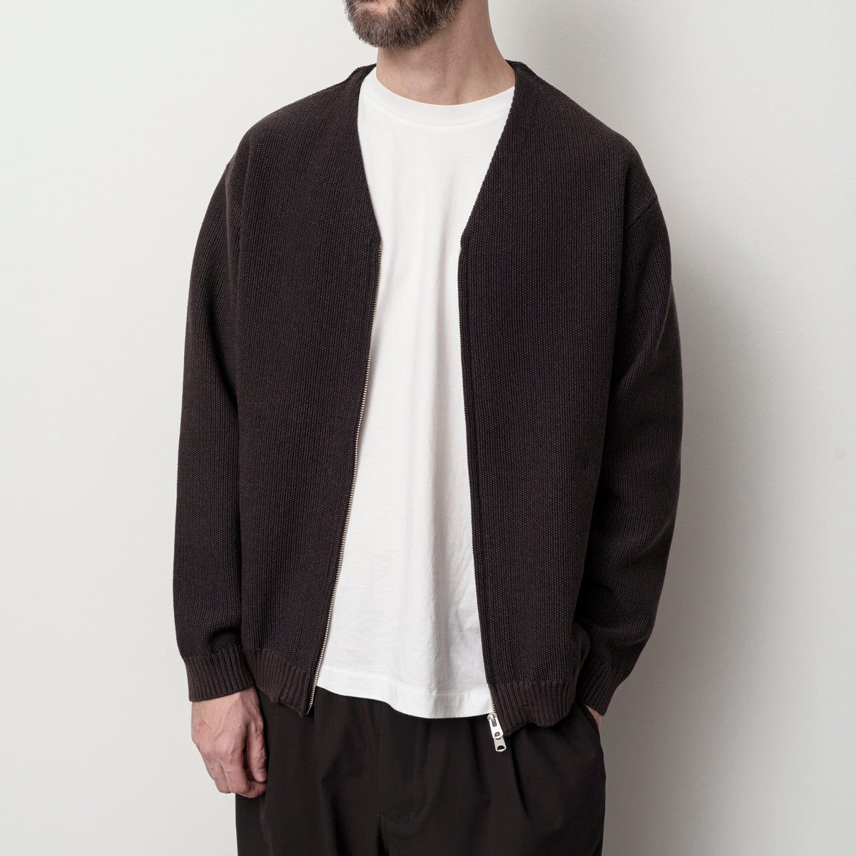 STILL BY HAND Zip Up Cardigan |  Brown Charcoal LEO BOUTIQUE