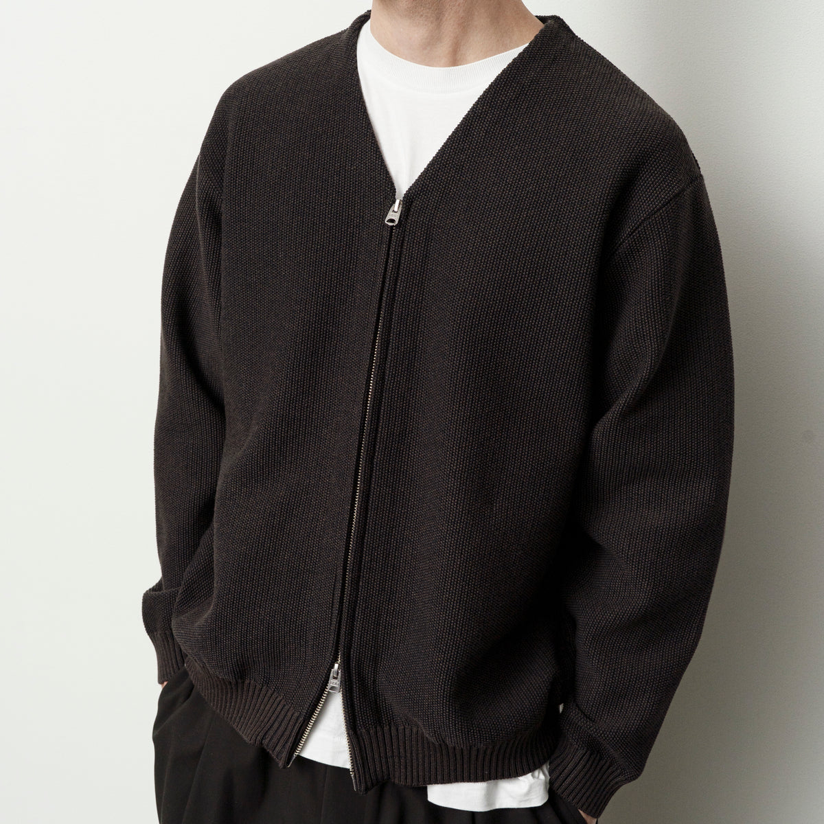 STILL BY HAND Zip Up Cardigan |  Brown Charcoal LEO BOUTIQUE