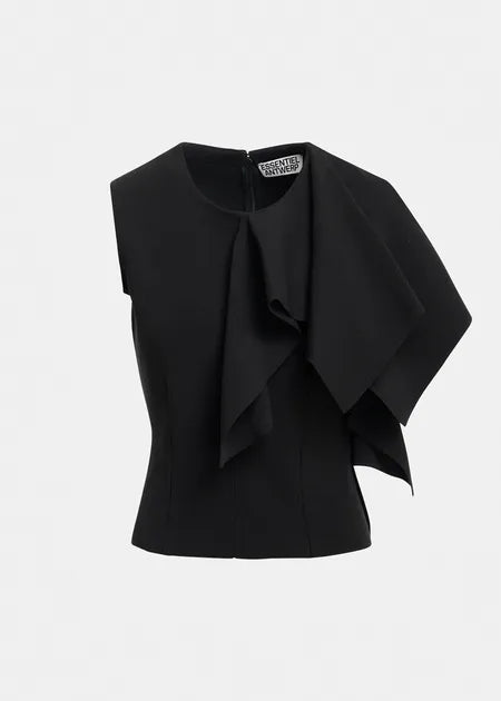 LEO BOUTIQUE Know Knitted Top w/Frill | Black ESSENTIEL ANTWERP