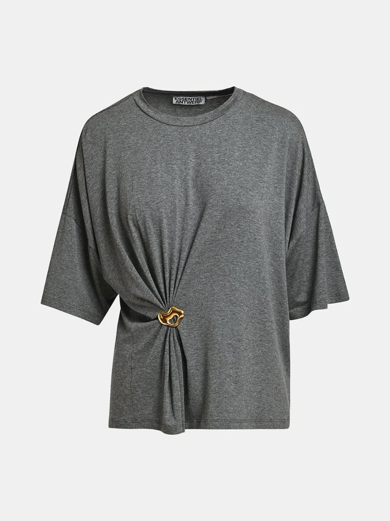 ESSENTIEL ANTWERP Kuba T-shirt With Brooch | Steel LEO BOUTIQUE