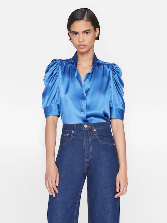 LEO BOUTIQUE Gillian Button Up Shirt Slate Blue FRAME