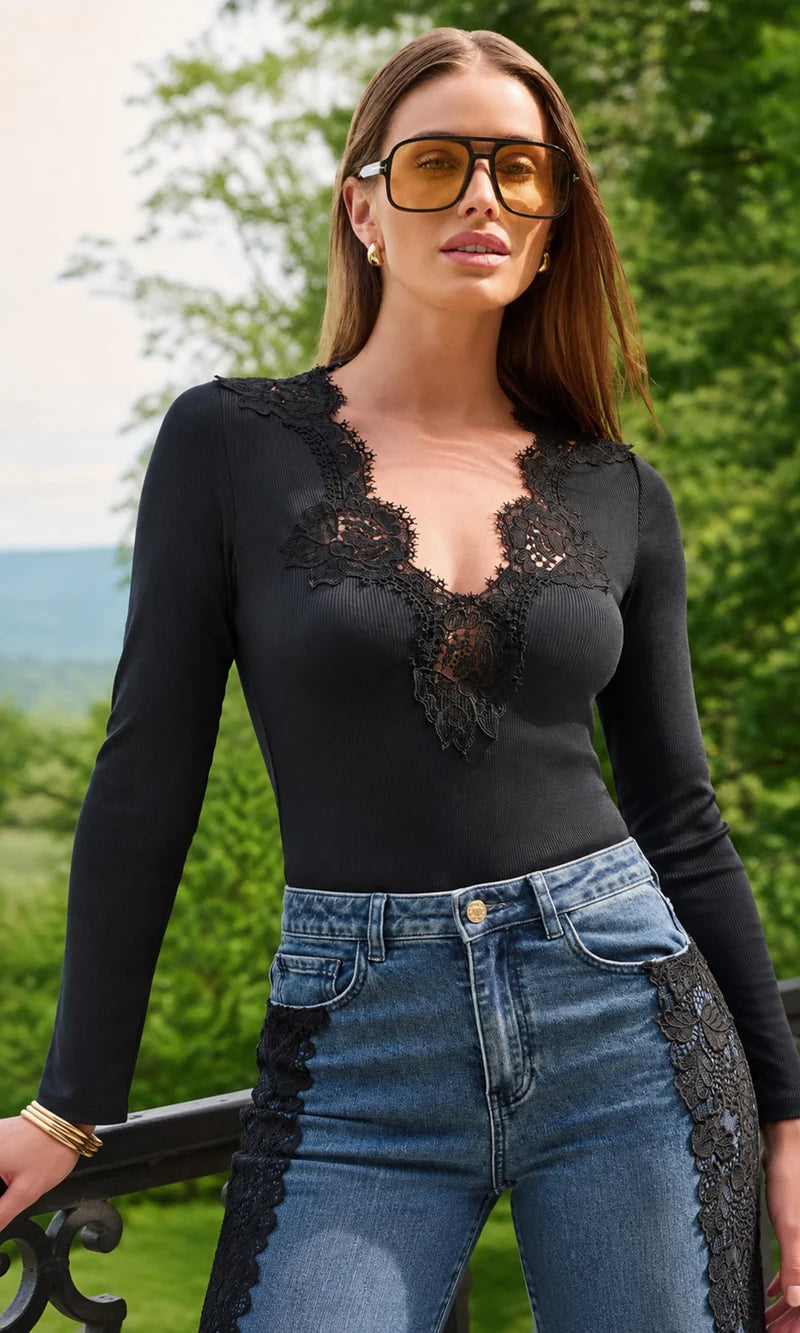 Lady Lace Combo Top I Black
