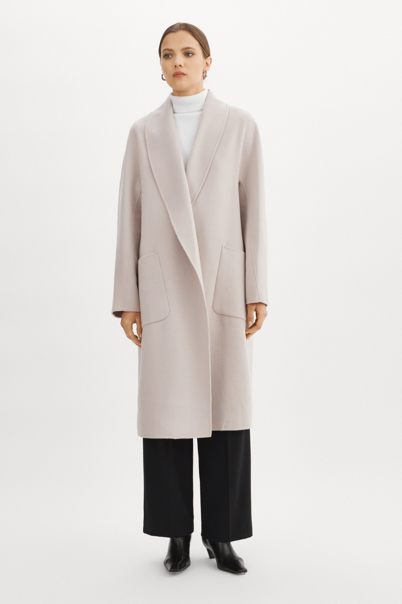 LEO BOUTIQUE Thara Shawl Collar Wool Coat | Feather Grey LAMARQUE