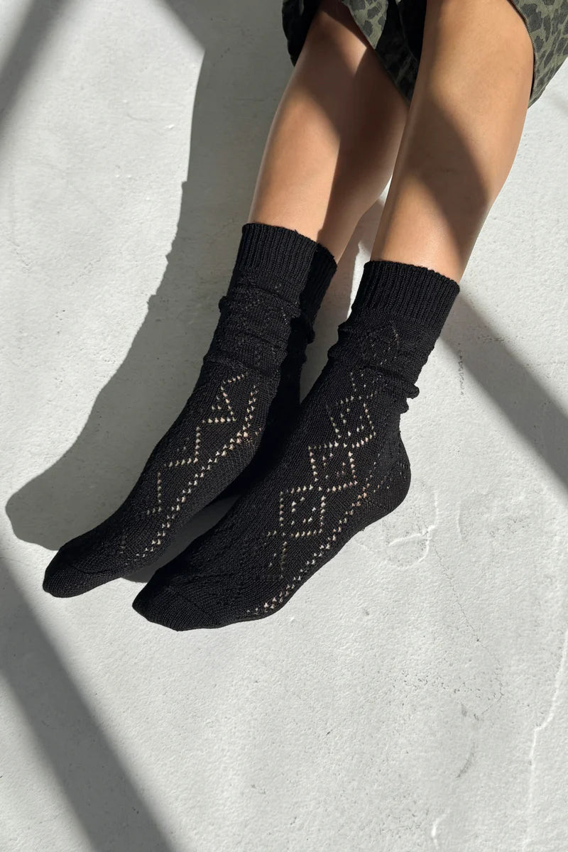 LE BON SHOPPE Modal Eyelet Socks | Jet Black LEO BOUTIQUE
