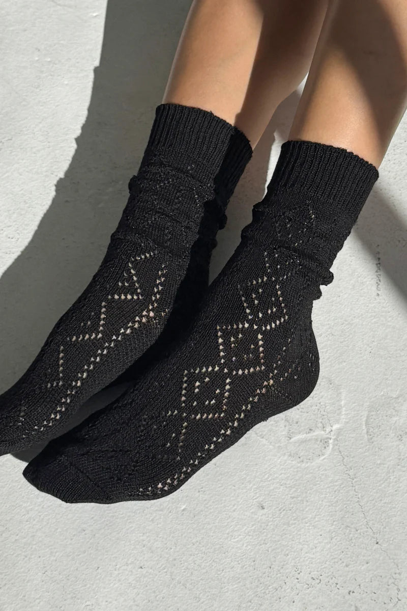 LE BON SHOPPE Modal Eyelet Socks | Jet Black LEO BOUTIQUE