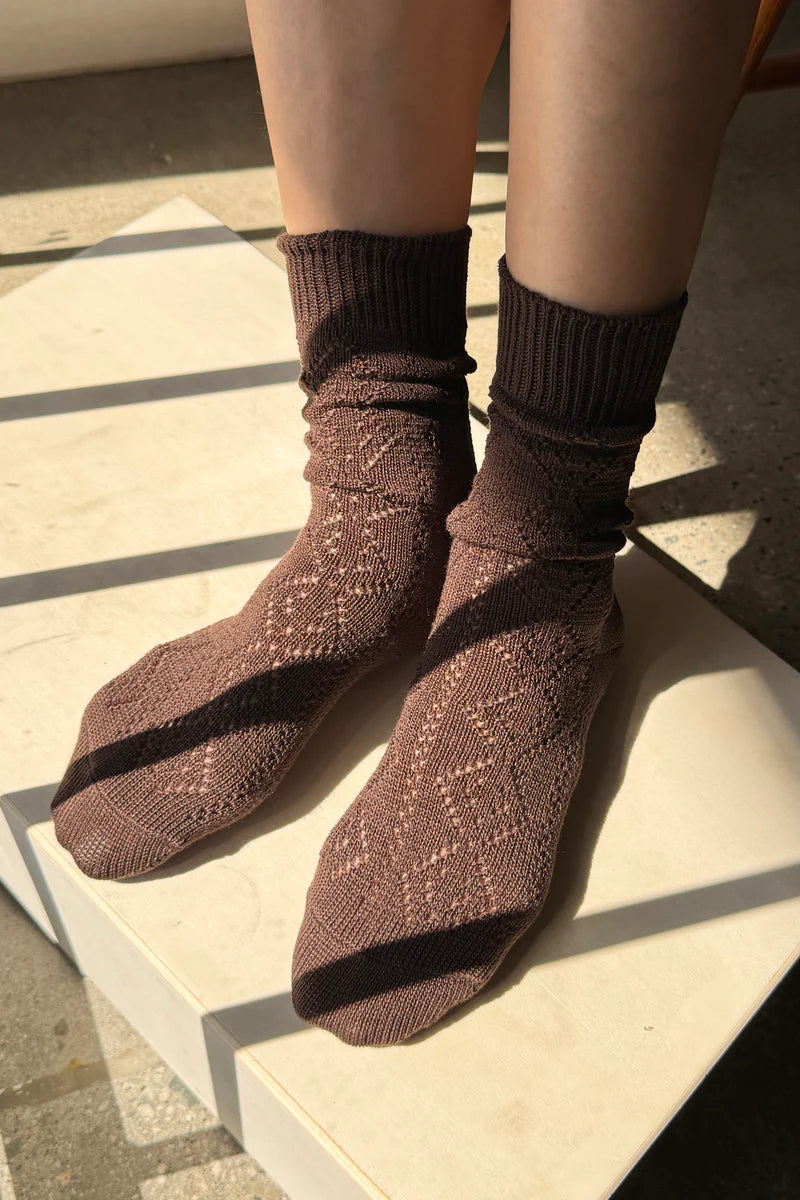 LE BON SHOPPE Modal Eyelet Socks | Brown LEO BOUTIQUE