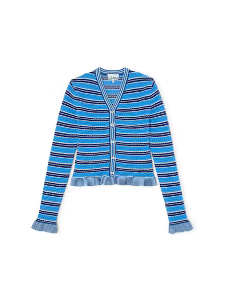 Cotton Pointelle Stripe Cardigan | Marina