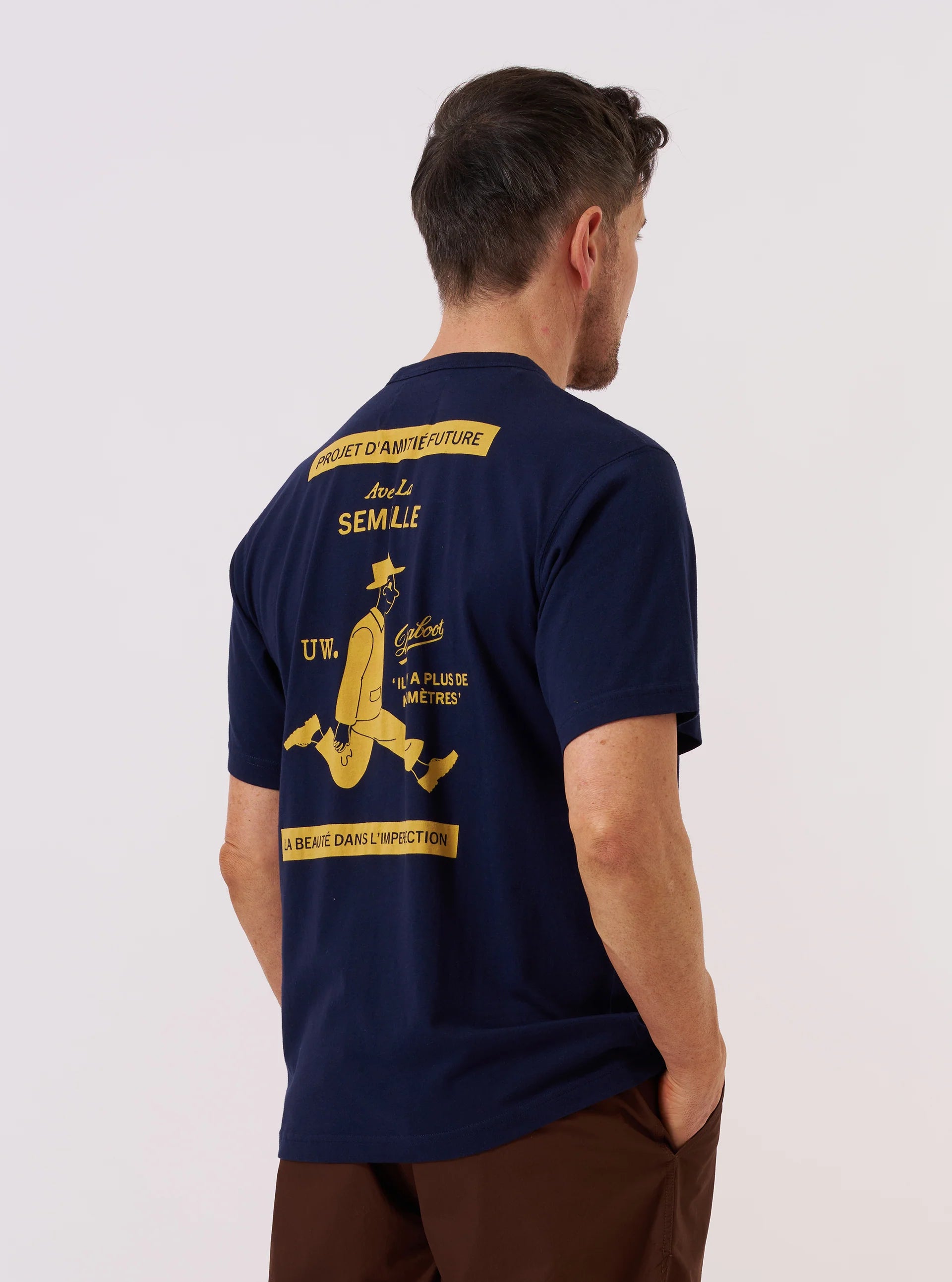 UNIVERSAL WORKS Paraboot x Universal Works Single Jersey Print Tee | Navy LEO BOUTIQUE