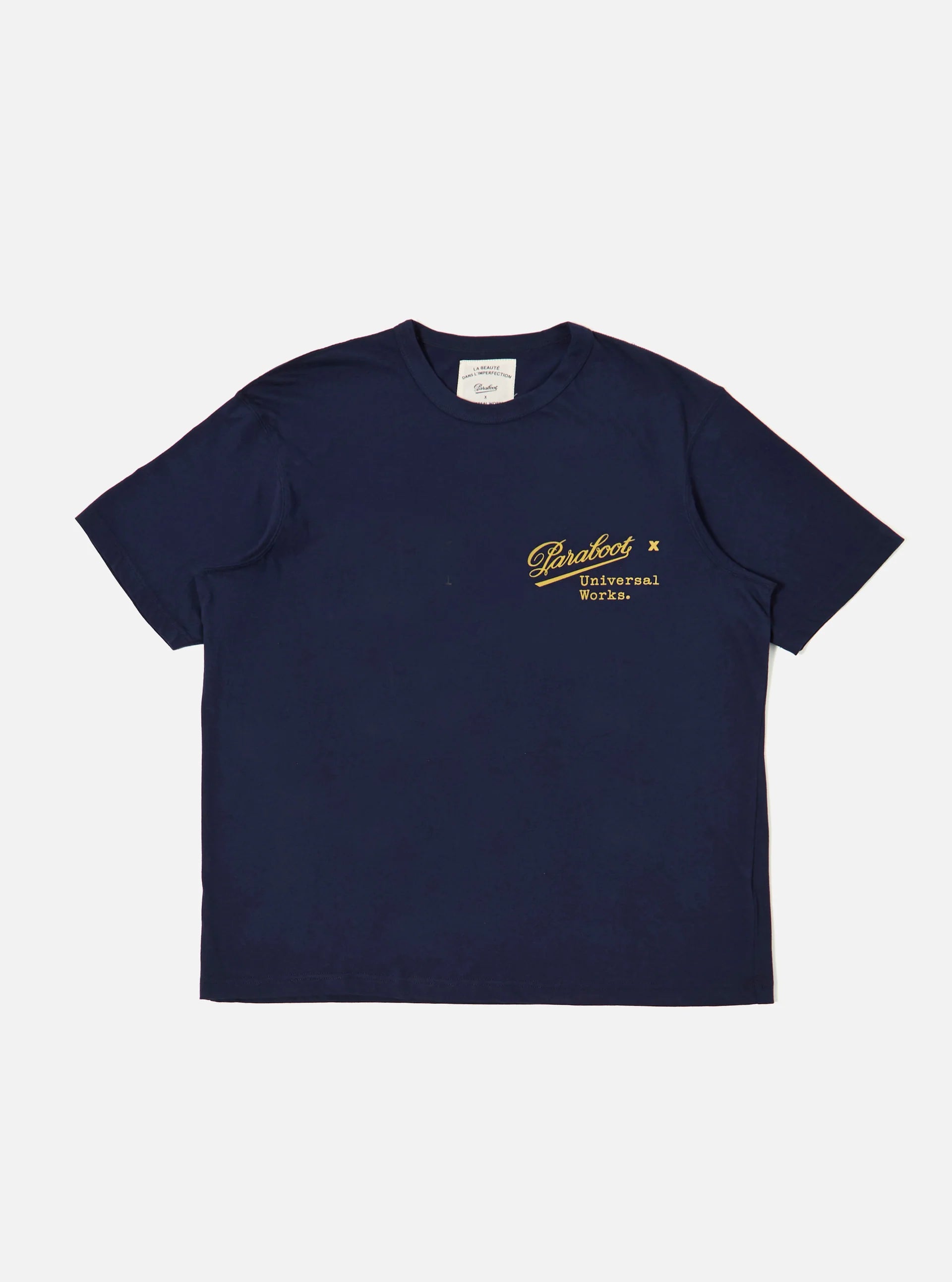 UNIVERSAL WORKS Paraboot x Universal Works Single Jersey Print Tee | Navy LEO BOUTIQUE