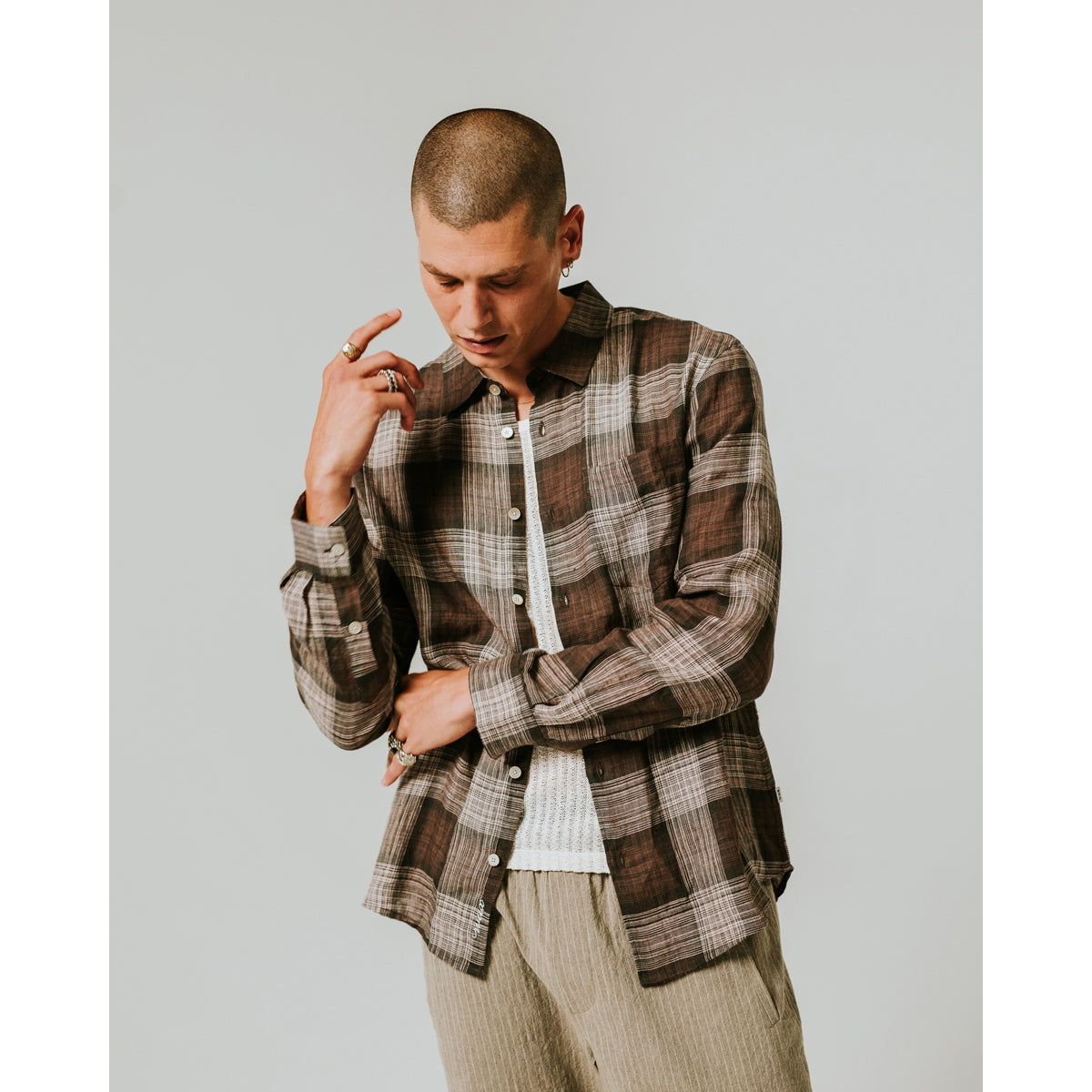 Jaunt L/S Shirt | Linen Check/Brown