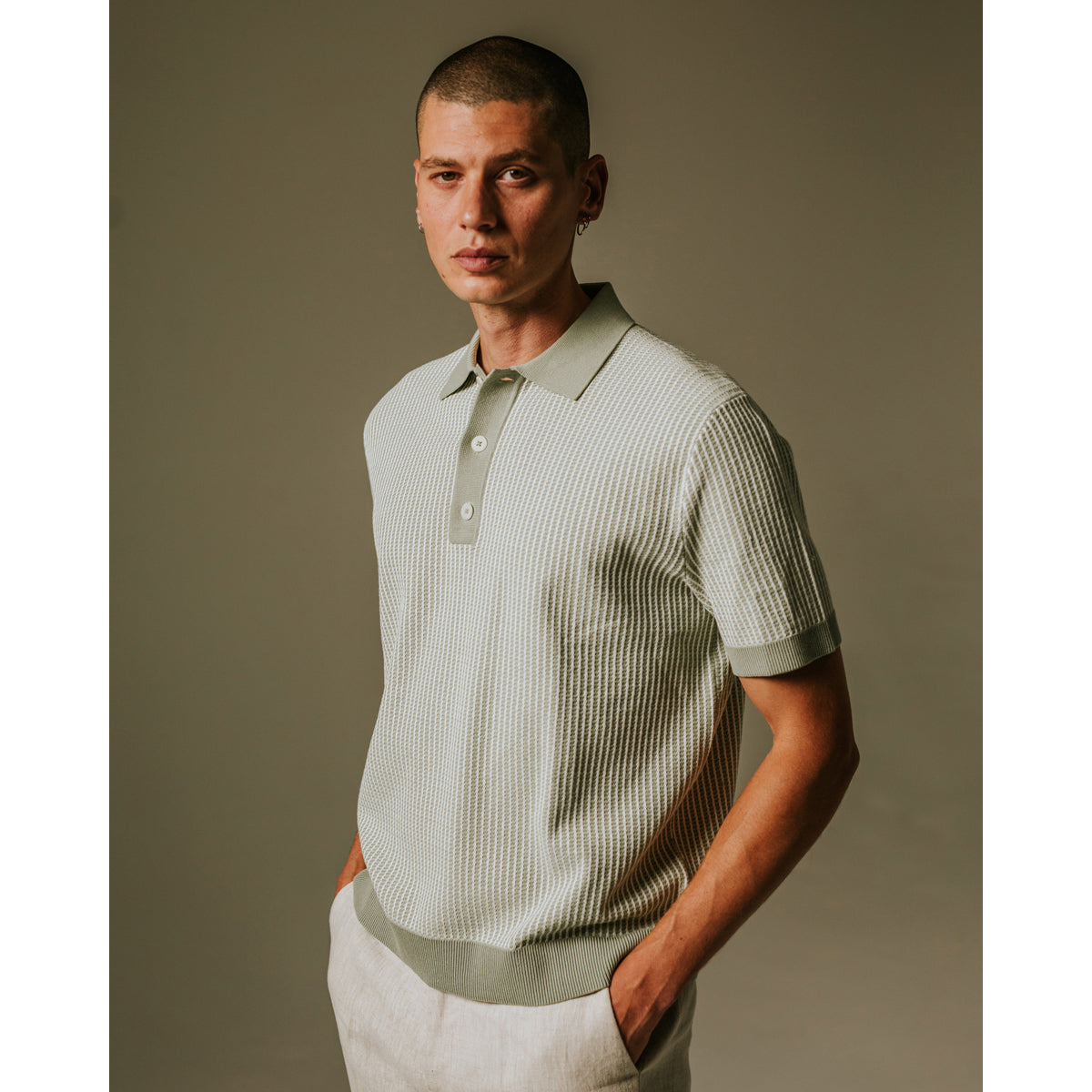 Wax London Turin Polo | Ladder Stripe/Light Khaki LEO BOUTIQUE