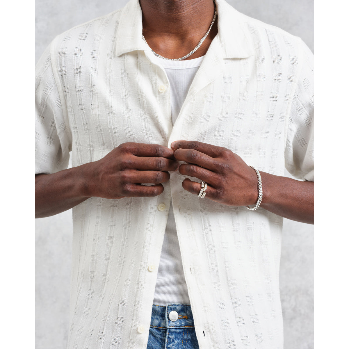 Wax London Didcot Shirt | Open Weave Grid/Ecru LEO BOUTIQUE