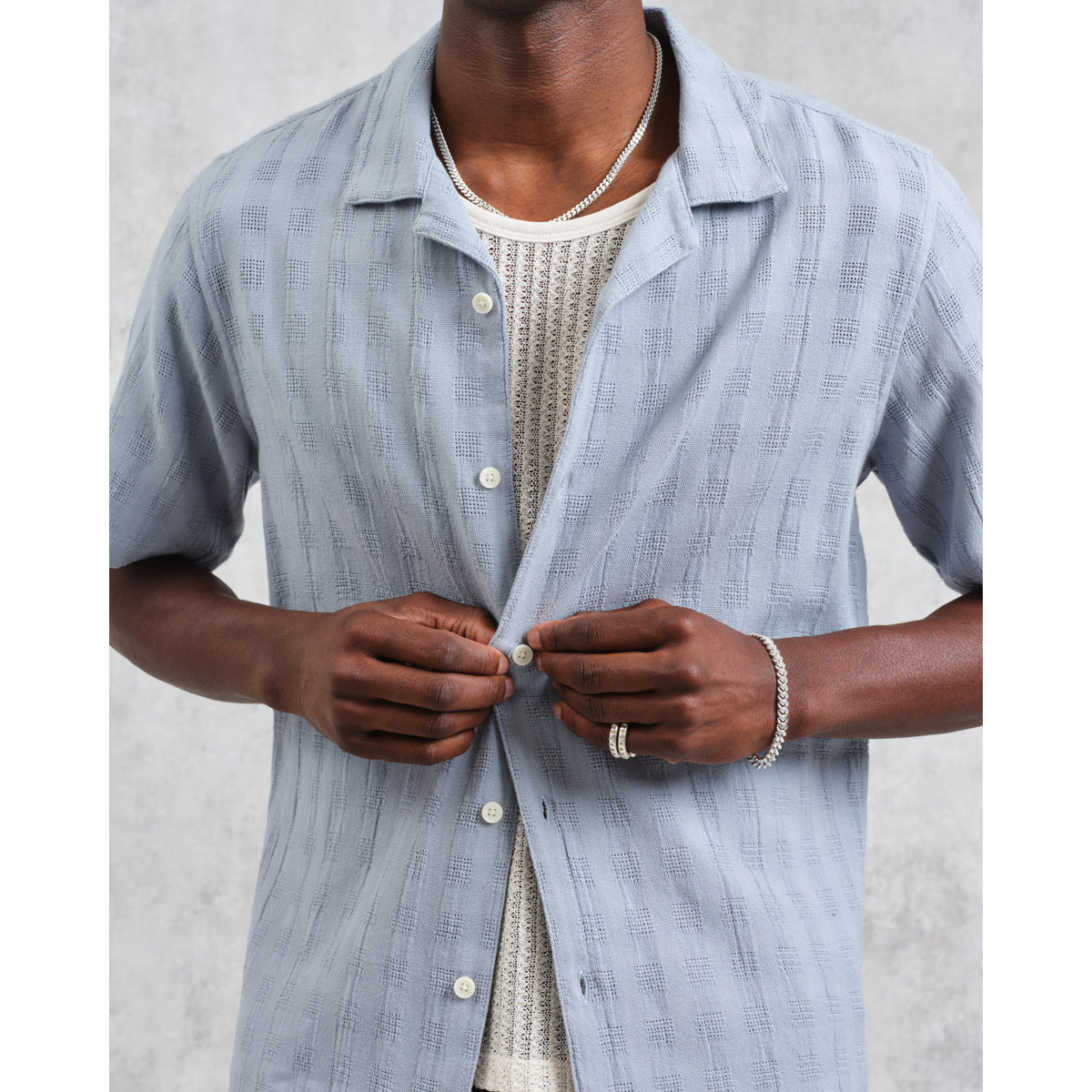 Wax London Didcot Shirt | Open Weave Grid/Pale Blue LEO BOUTIQUE