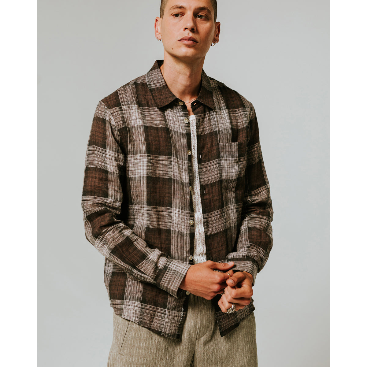 Jaunt L/S Shirt | Linen Check/Brown