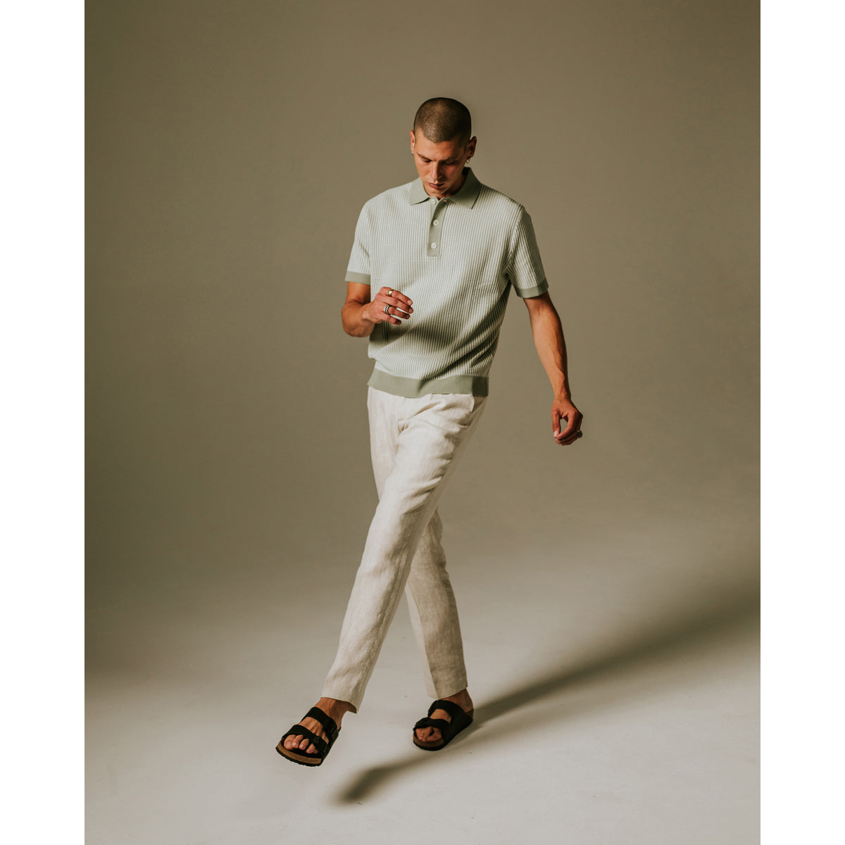 Wax London Turin Polo | Ladder Stripe/Light Khaki LEO BOUTIQUE