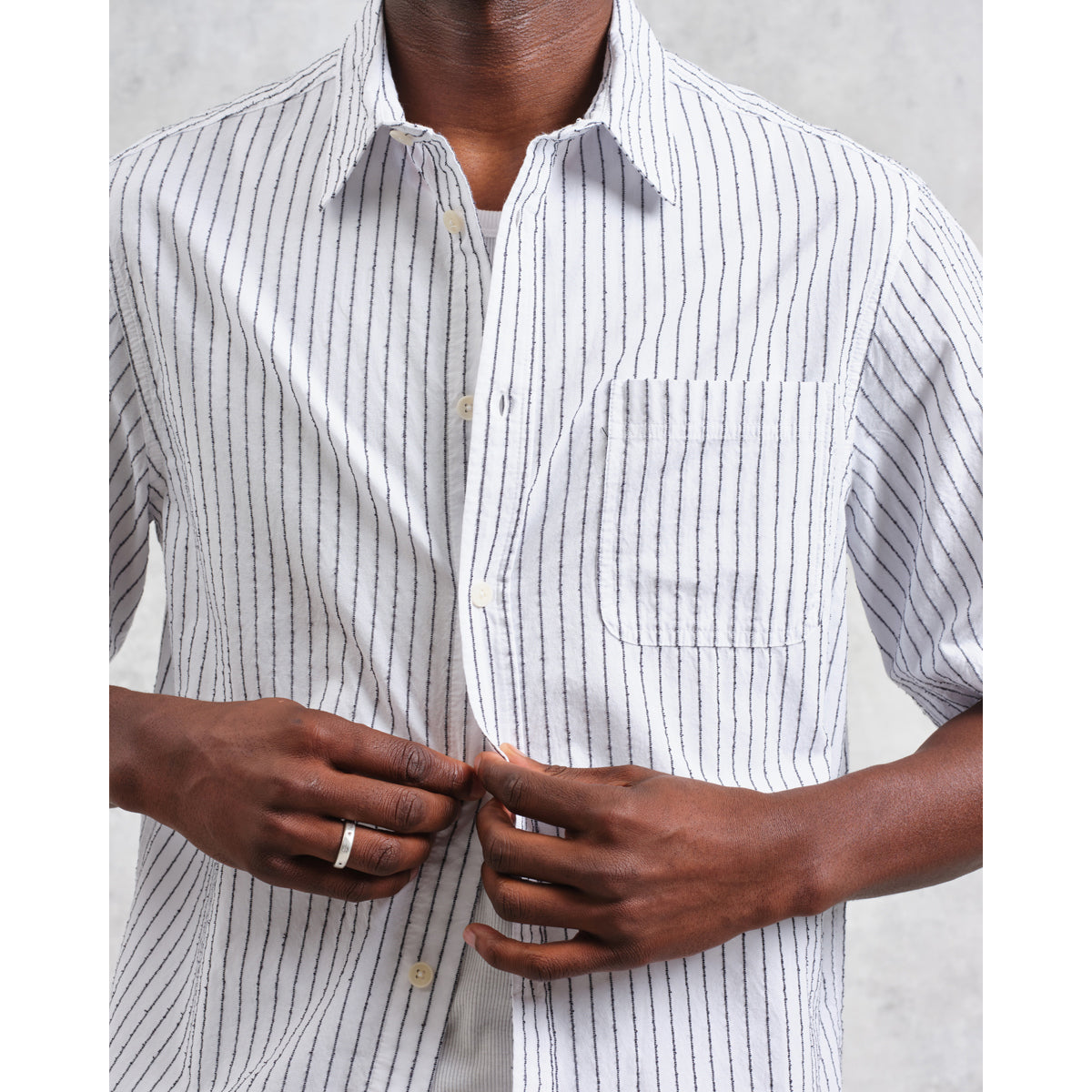 Wax London Kew SS Shirt | Boucle Stripe/White LEO BOUTIQUE