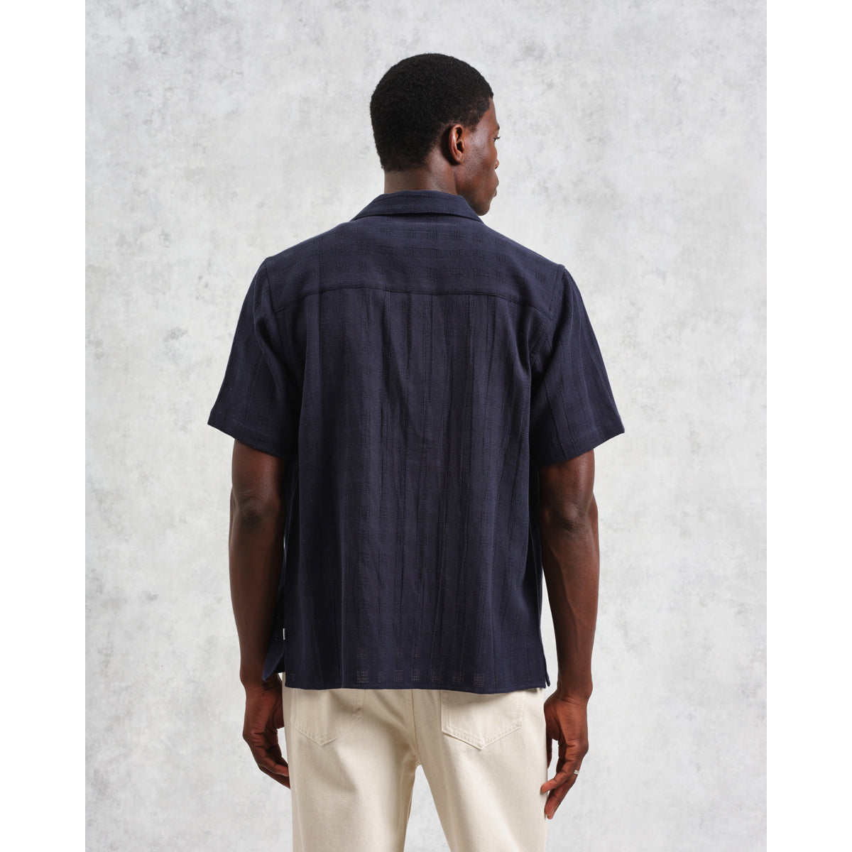 Wax London Didcot Shirt | Open Weave Grid/Navy LEO BOUTIQUE