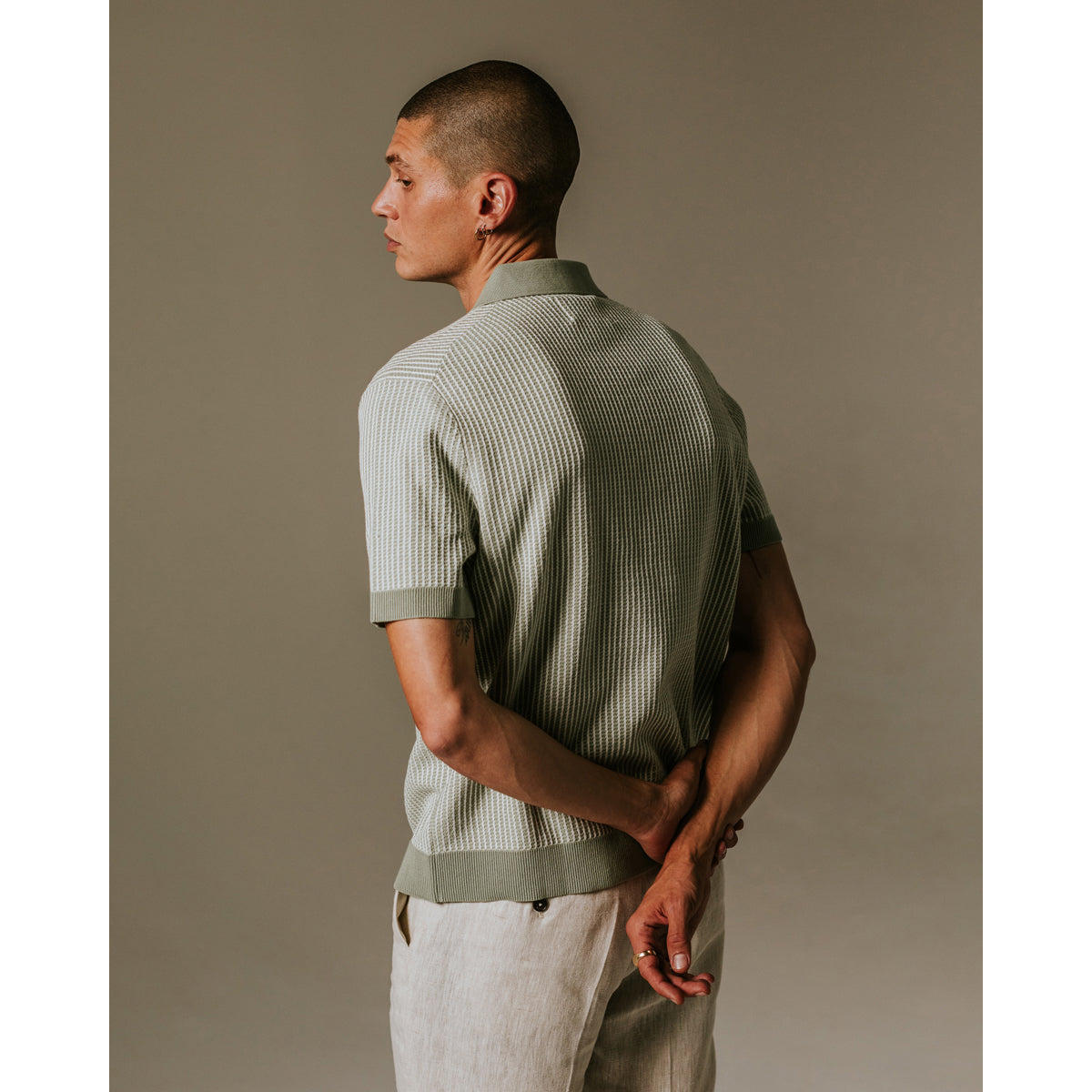 Wax London Turin Polo | Ladder Stripe/Light Khaki LEO BOUTIQUE