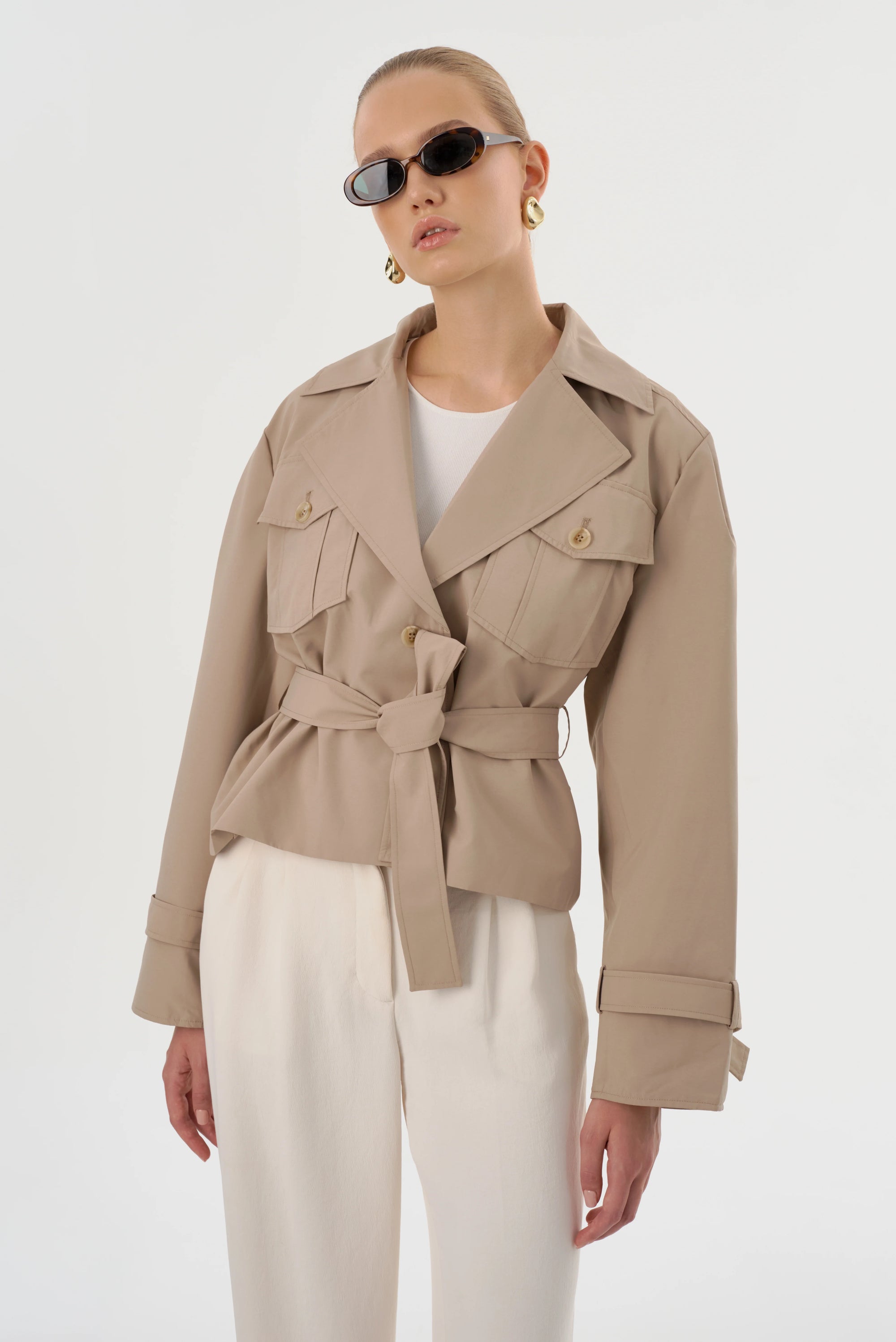 LAMARQUE Quinn Short Trench Jacket | Khaki LEO BOUTIQUE