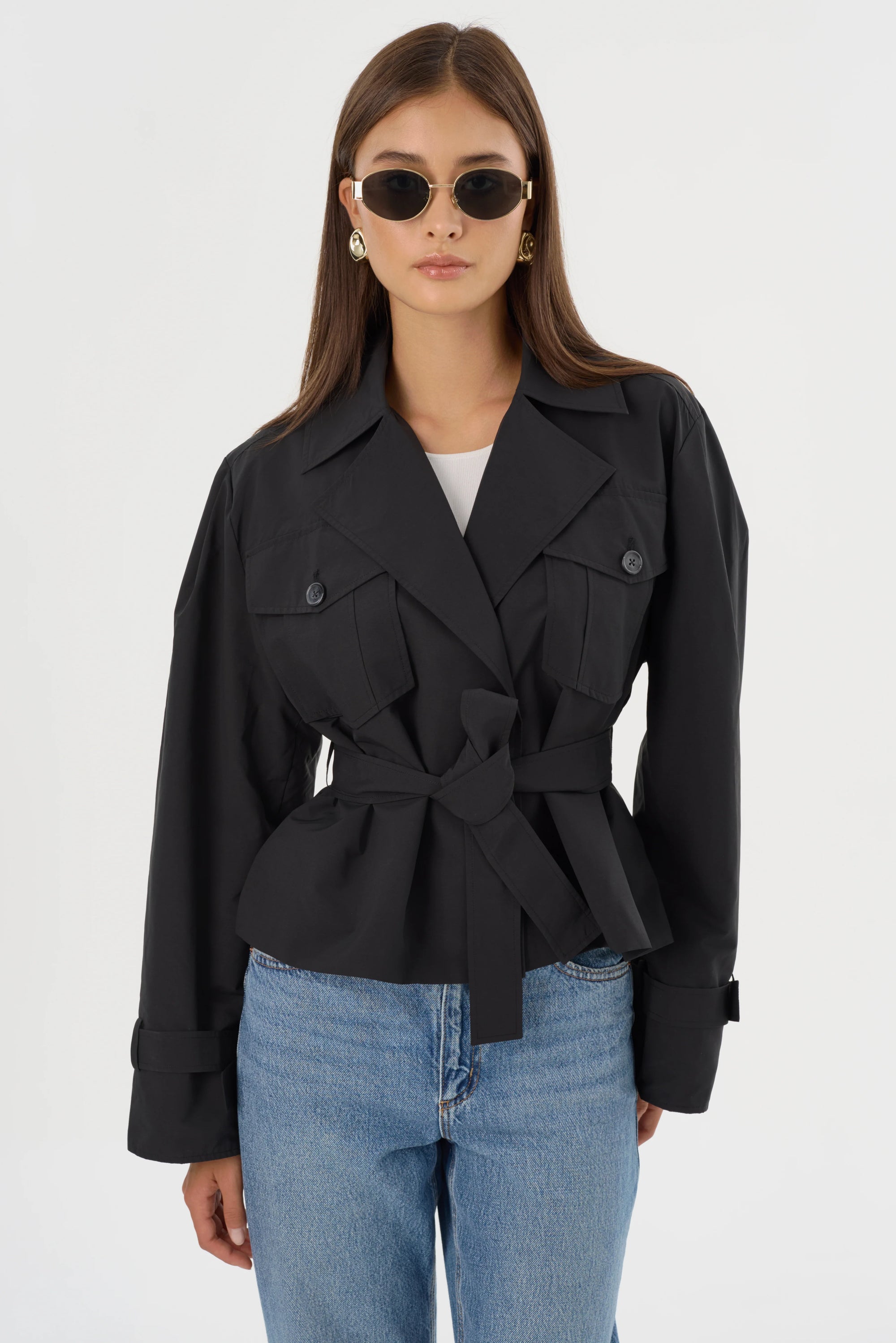 LAMARQUE Quinn Short Trench Jacket | Black LEO BOUTIQUE