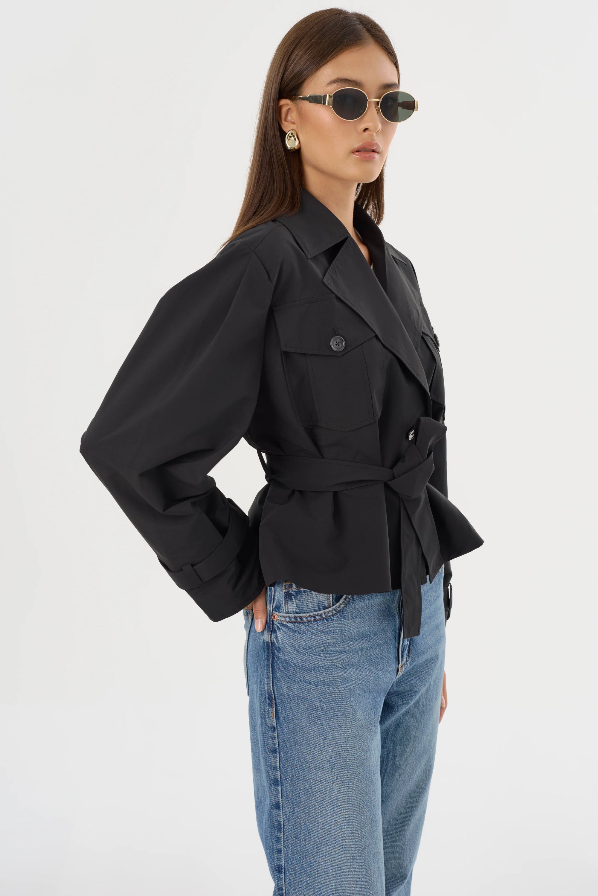 LAMARQUE Quinn Short Trench Jacket | Black LEO BOUTIQUE