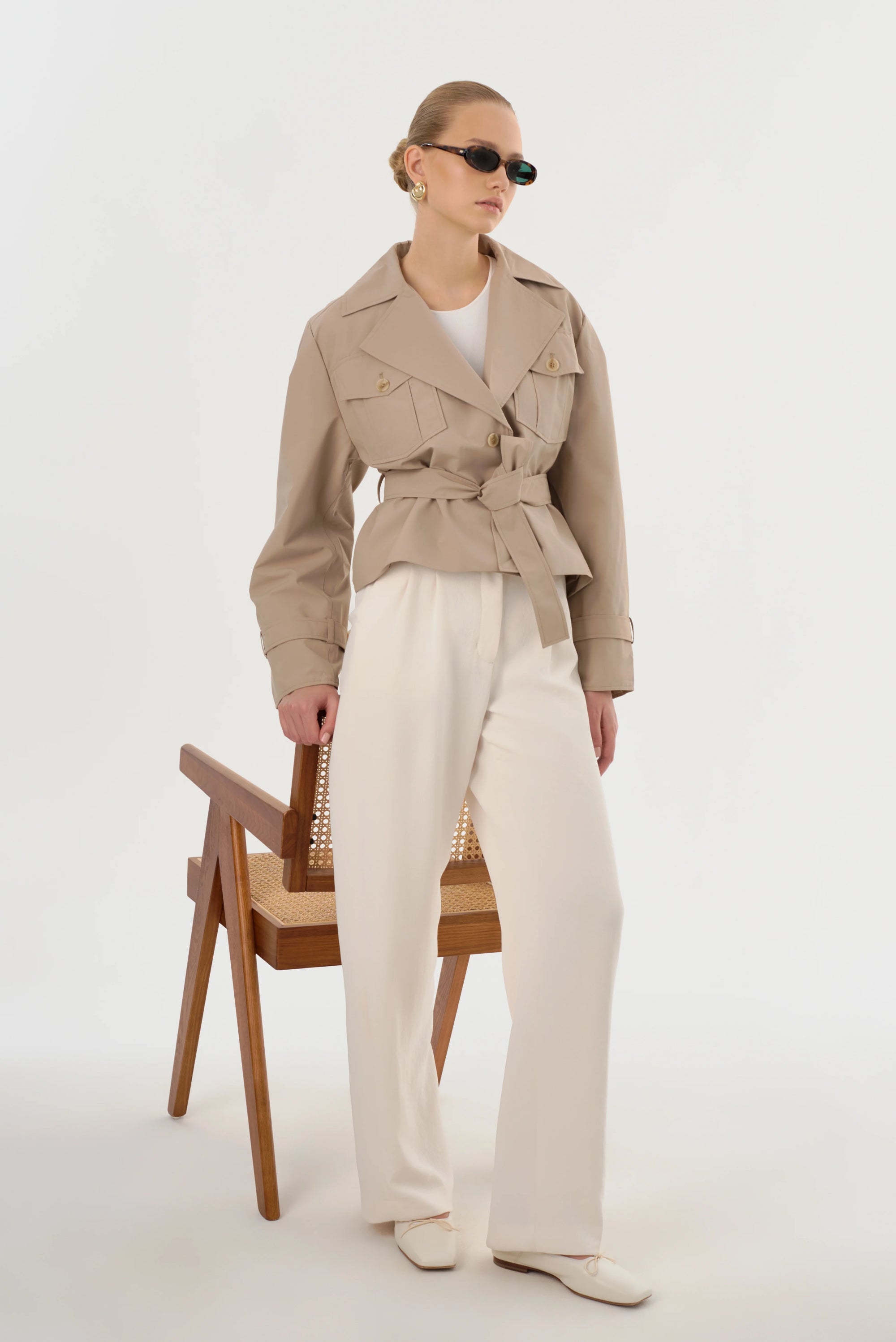 LAMARQUE Quinn Short Trench Jacket | Khaki LEO BOUTIQUE