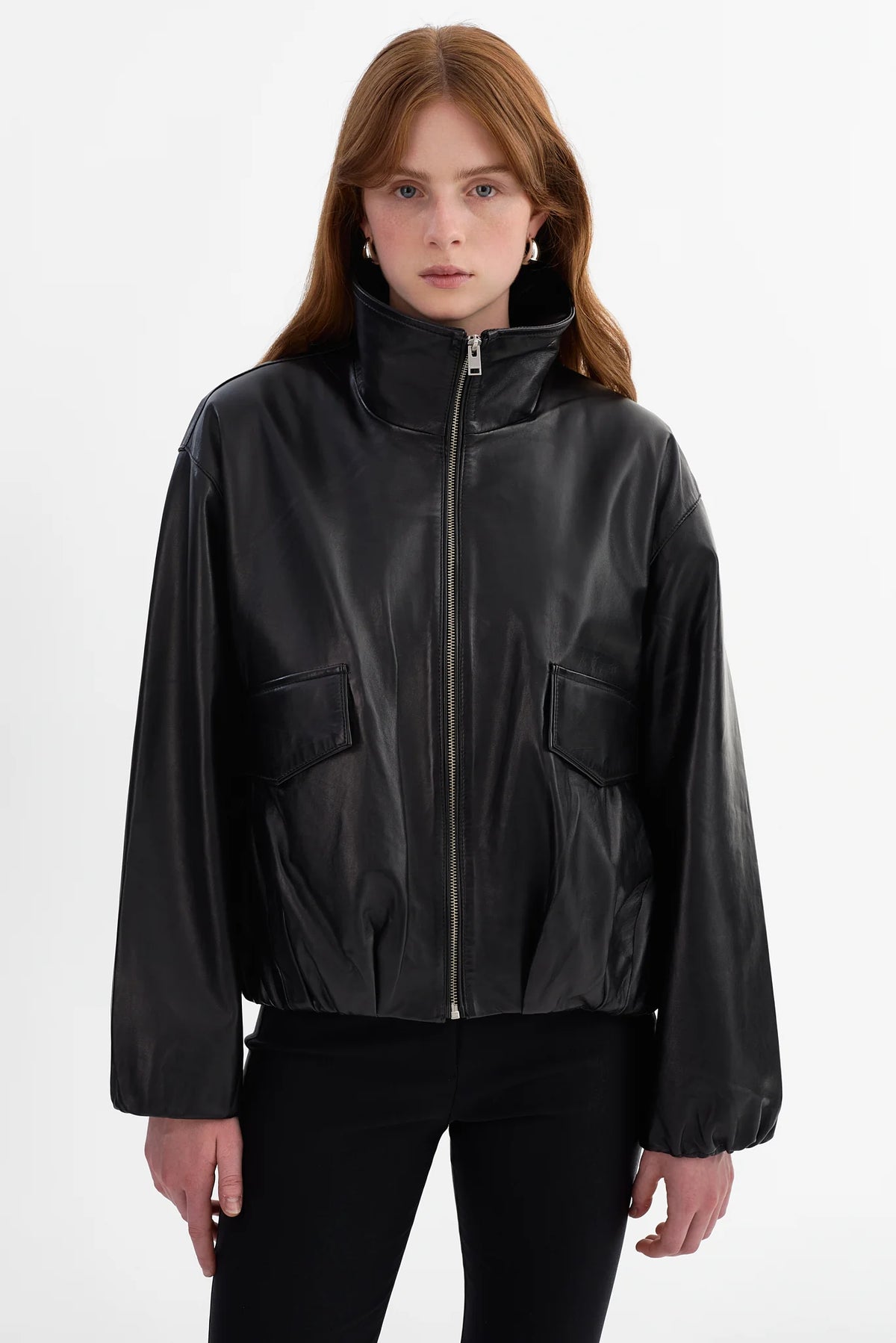 LAMARQUE Ramona Funnel Neck Leather Jacket | Black LEO BOUTIQUE