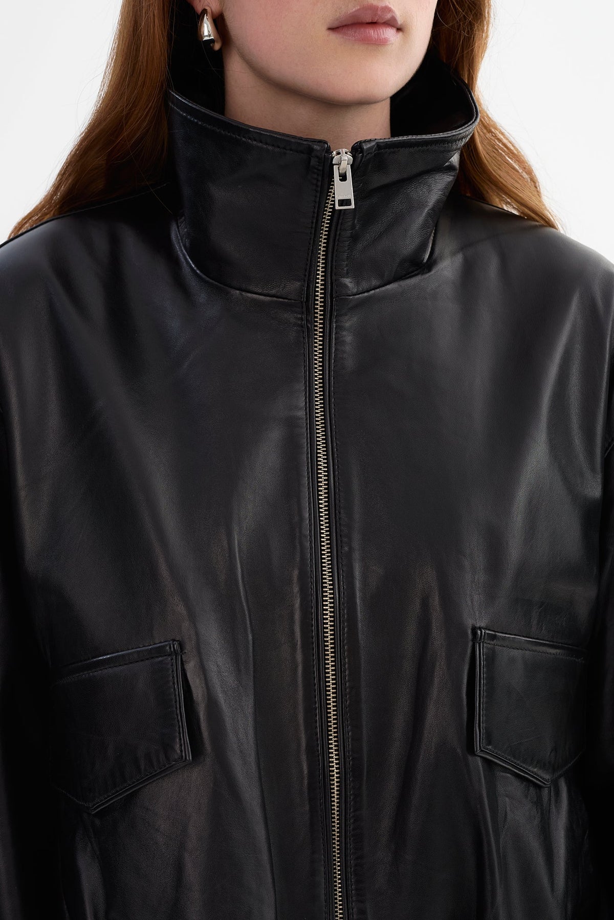 LAMARQUE Ramona Funnel Neck Leather Jacket | Black LEO BOUTIQUE