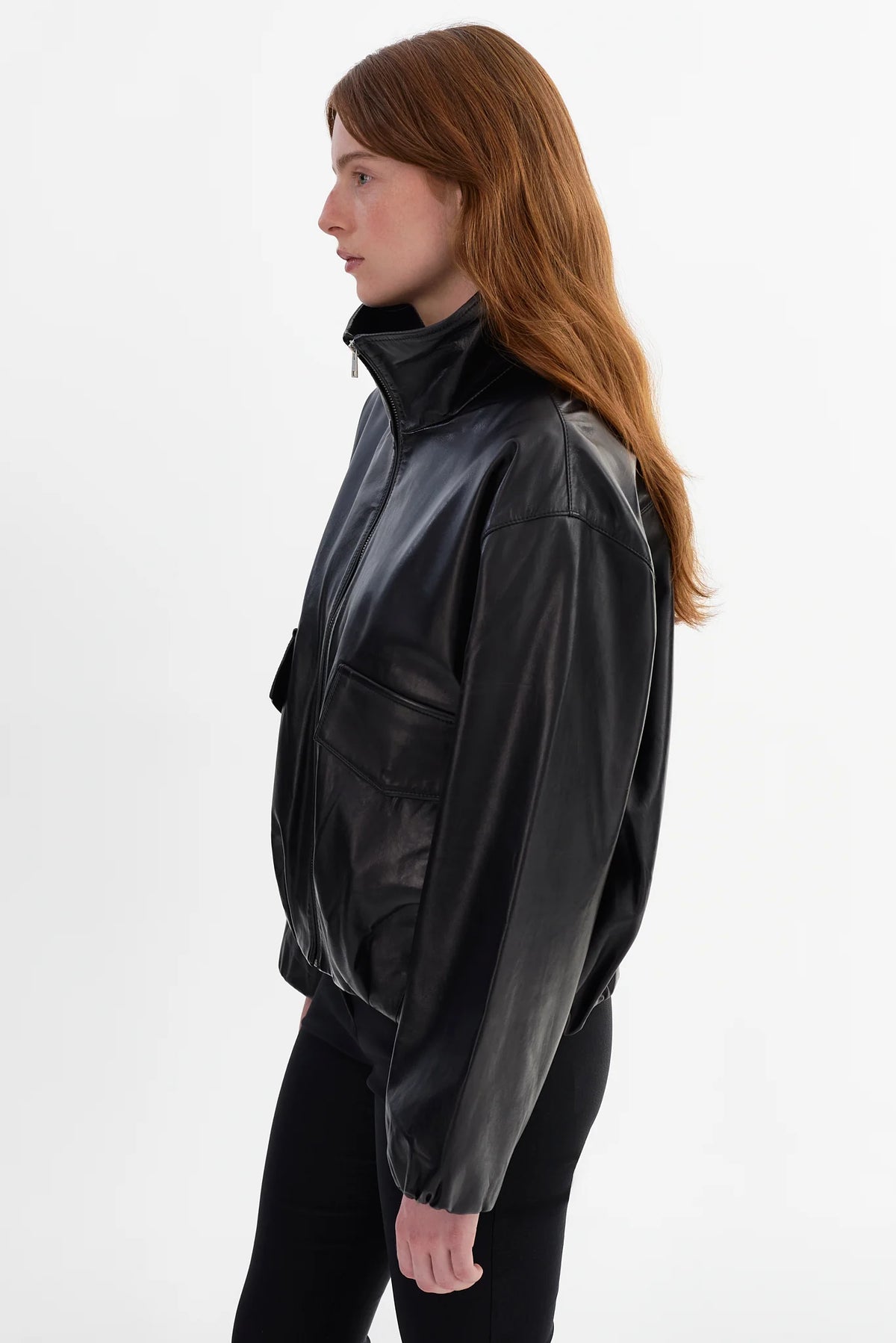 LAMARQUE Ramona Funnel Neck Leather Jacket | Black LEO BOUTIQUE