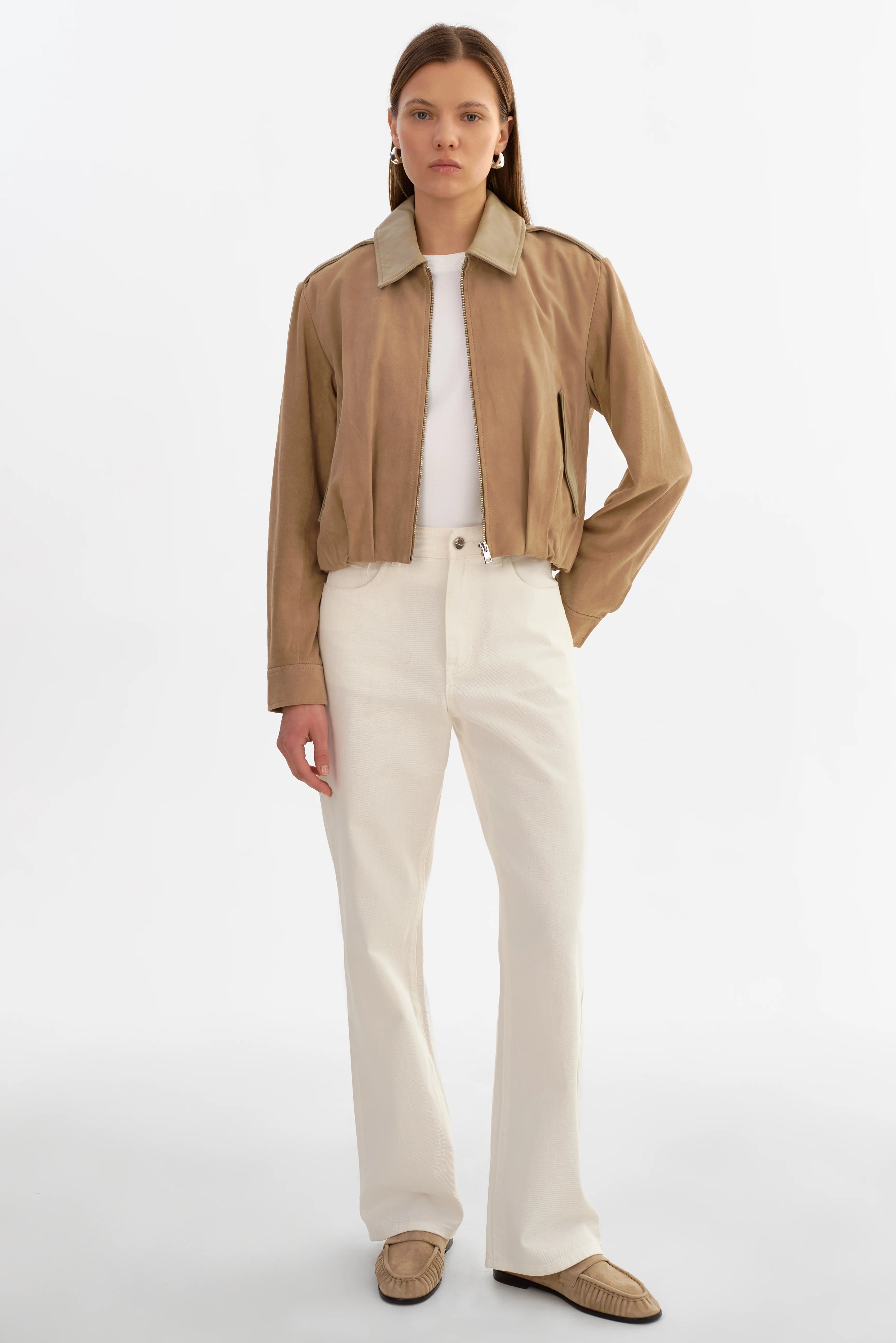 LAMARQUE Robbie Suede Bomber Jacket | Beige LEO BOUTIQUE