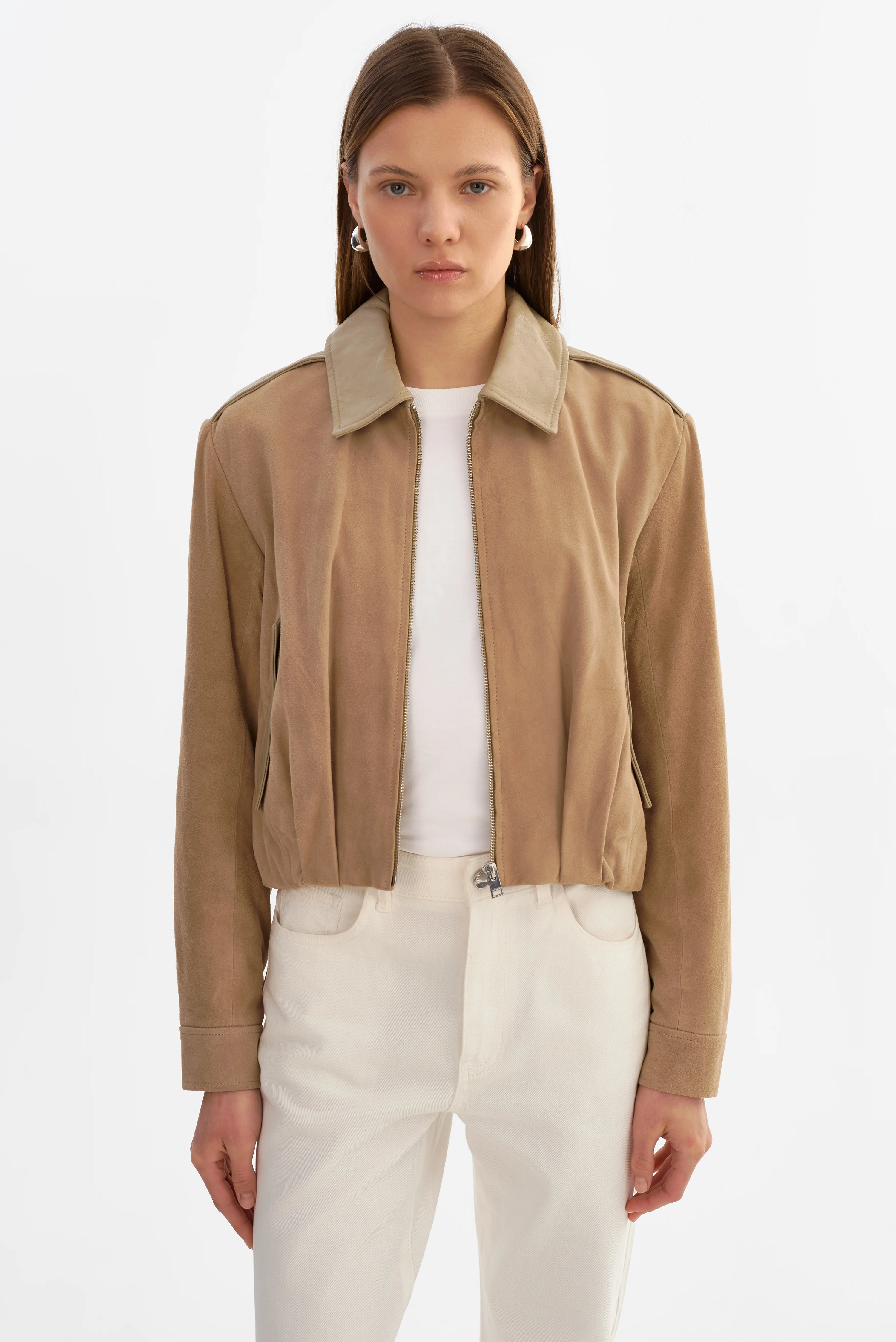 LAMARQUE Robbie Suede Bomber Jacket | Beige LEO BOUTIQUE