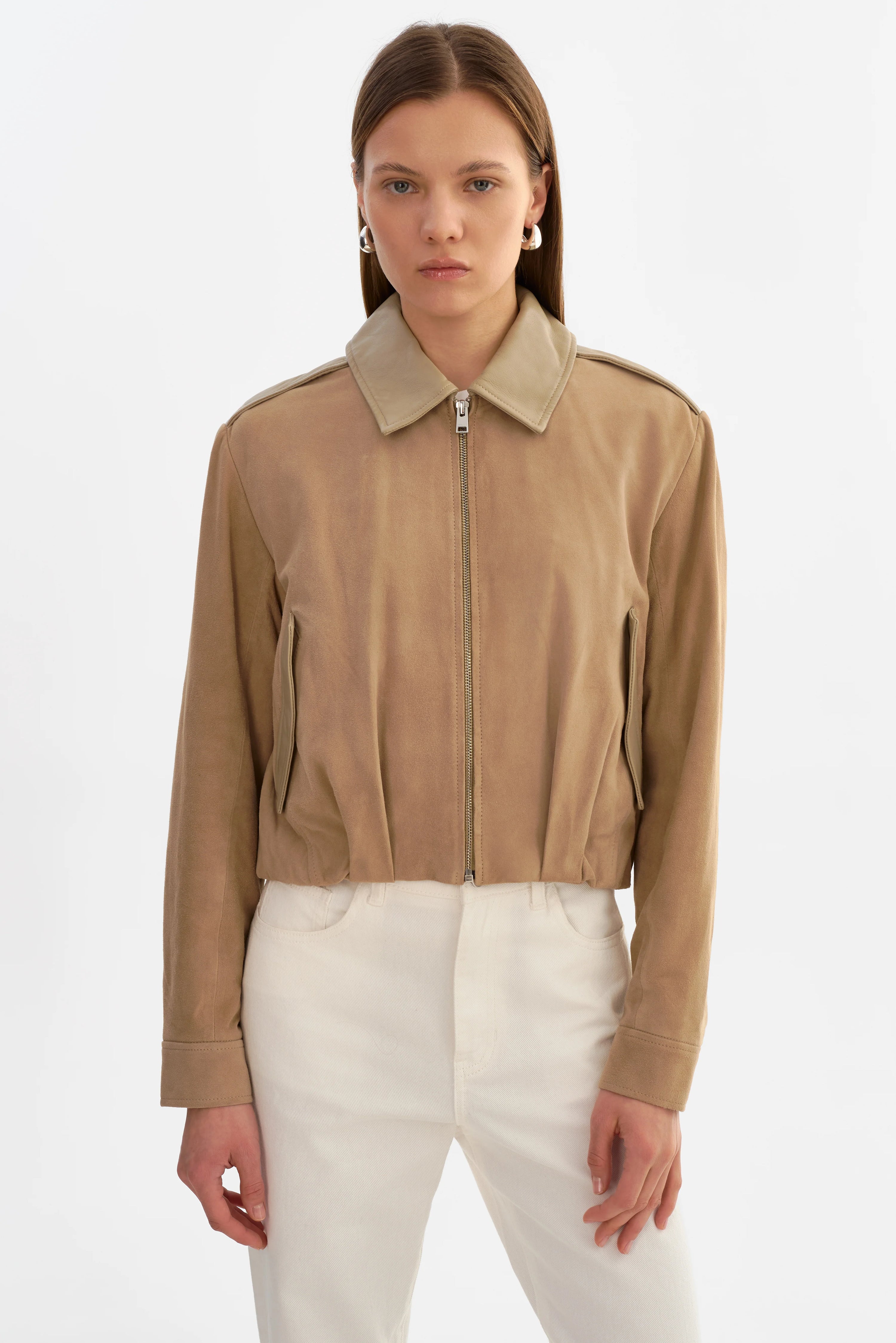 LAMARQUE Robbie Suede Bomber Jacket | Beige LEO BOUTIQUE