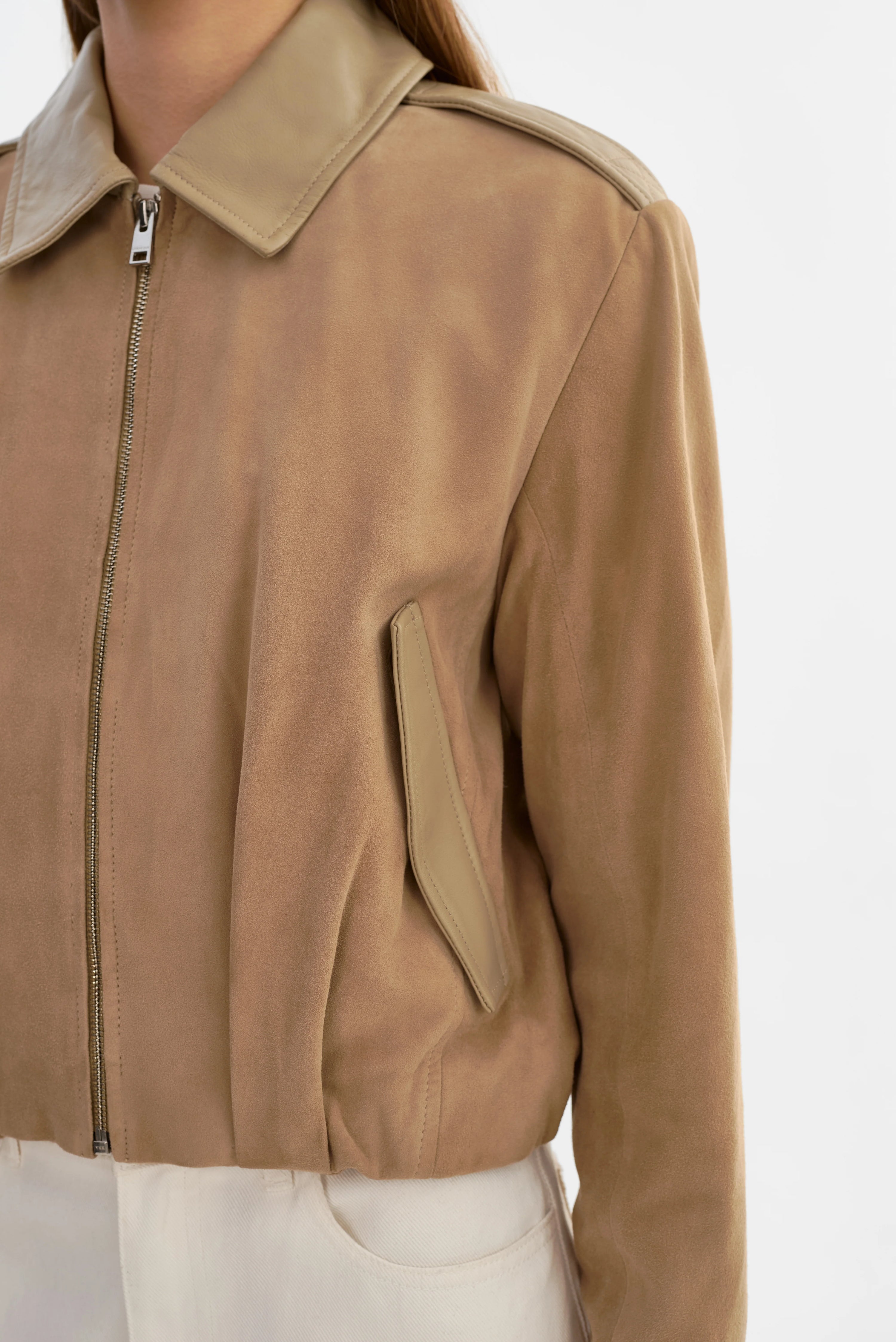 LAMARQUE Robbie Suede Bomber Jacket | Beige LEO BOUTIQUE