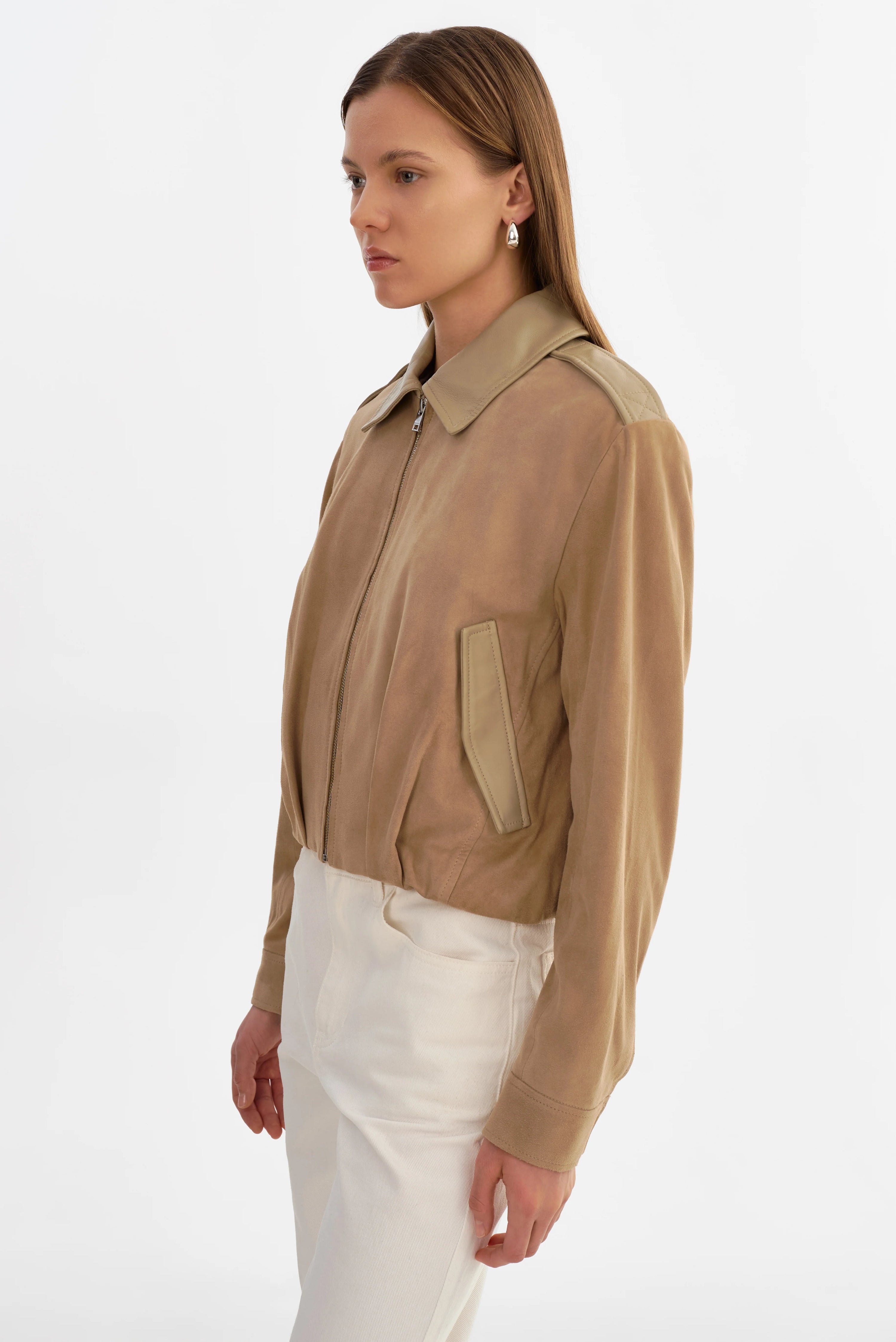 LAMARQUE Robbie Suede Bomber Jacket | Beige LEO BOUTIQUE