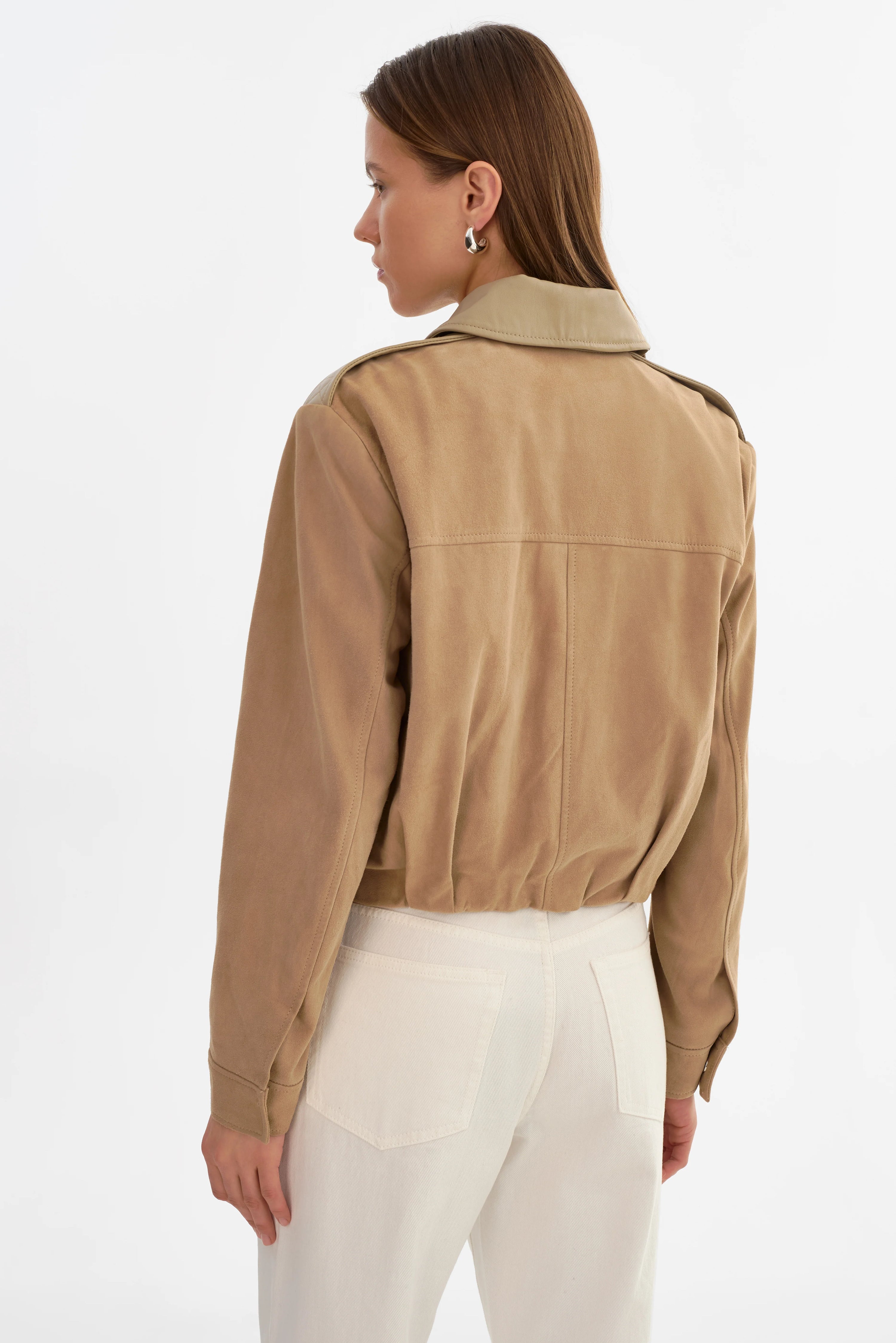 LAMARQUE Robbie Suede Bomber Jacket | Beige LEO BOUTIQUE