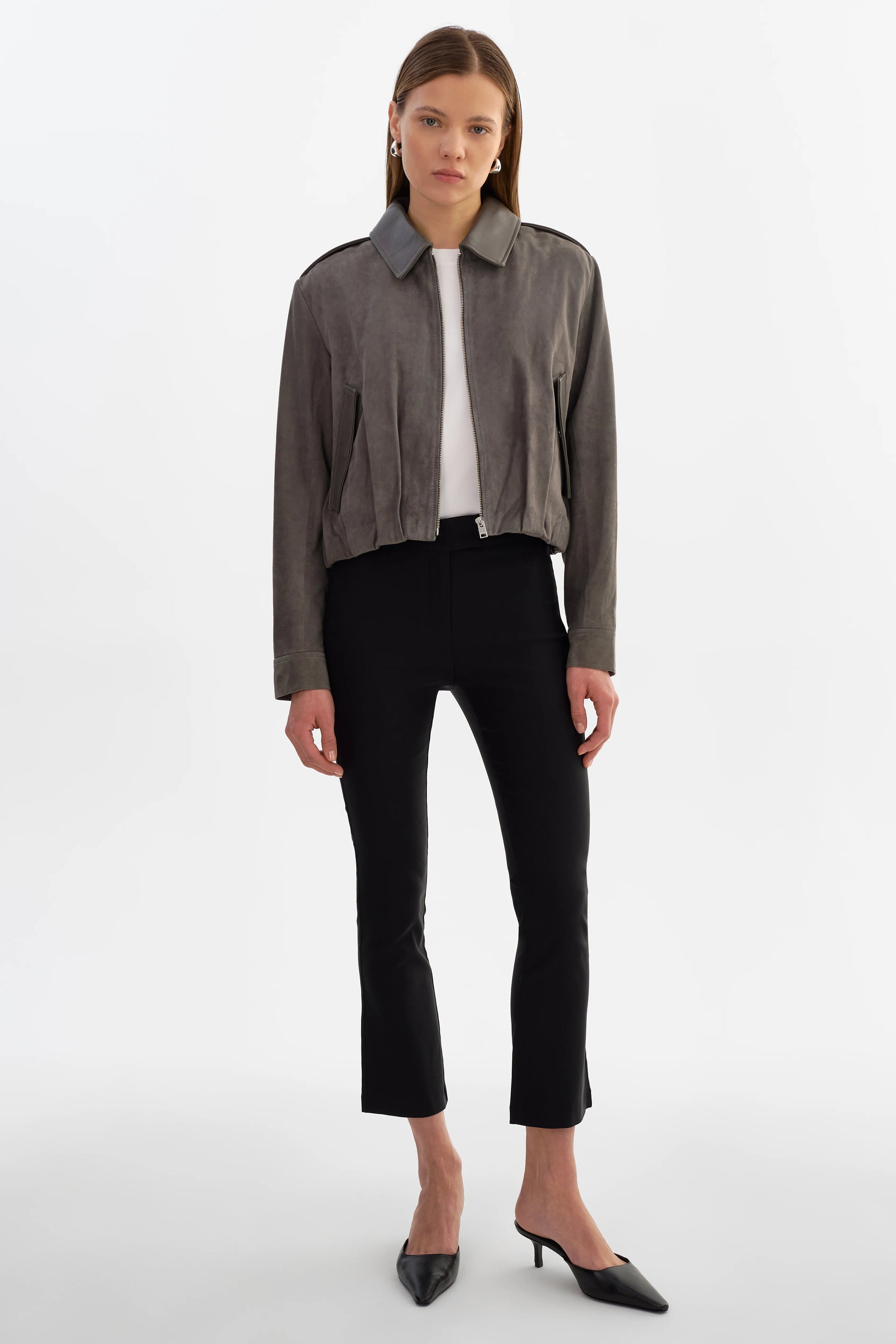 LAMARQUE Robbie Suede Bomber Jacket | Steel Grey LEO BOUTIQUE