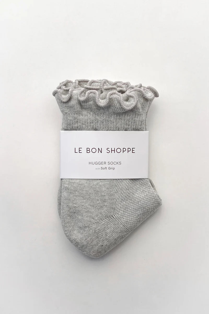 Ruffled Hugger Crew Socks | Grey/Red
