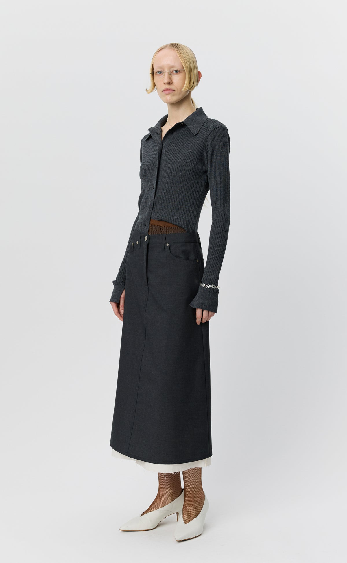 MFPEN Rivet Vent Skirt | Dark Grey Wool LEO BOUTIQUE