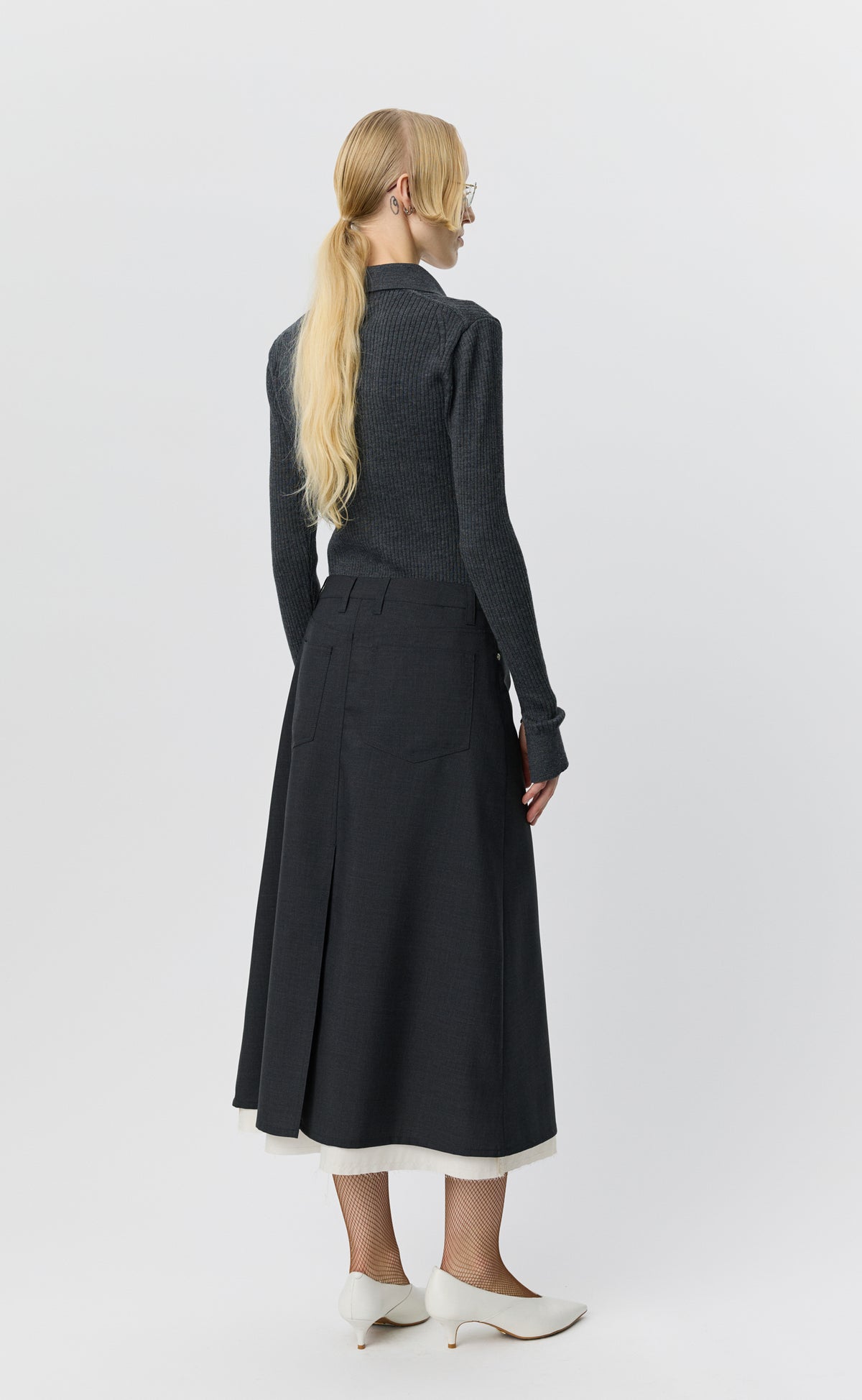 MFPEN Rivet Vent Skirt | Dark Grey Wool LEO BOUTIQUE
