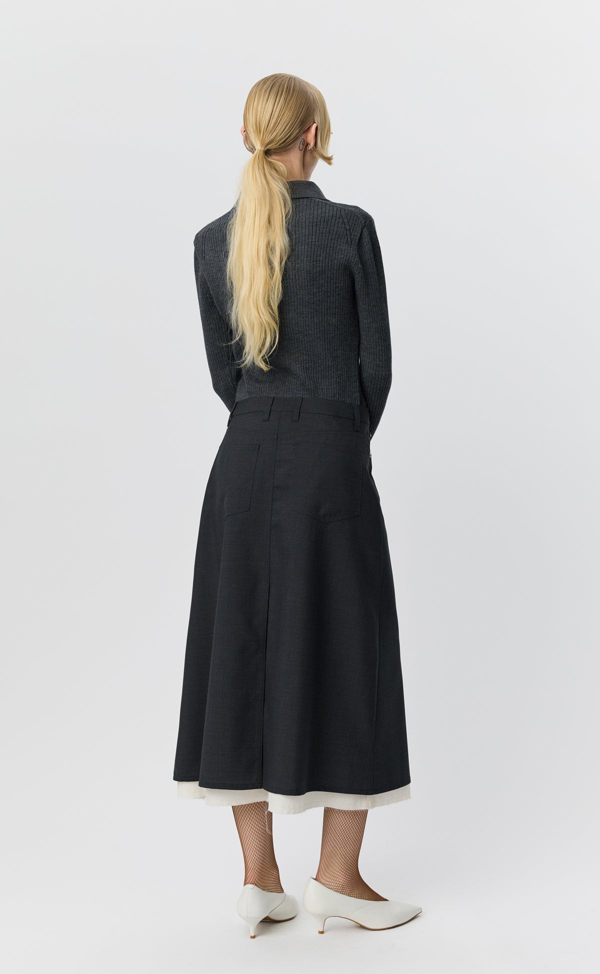 MFPEN Rivet Vent Skirt | Dark Grey Wool LEO BOUTIQUE