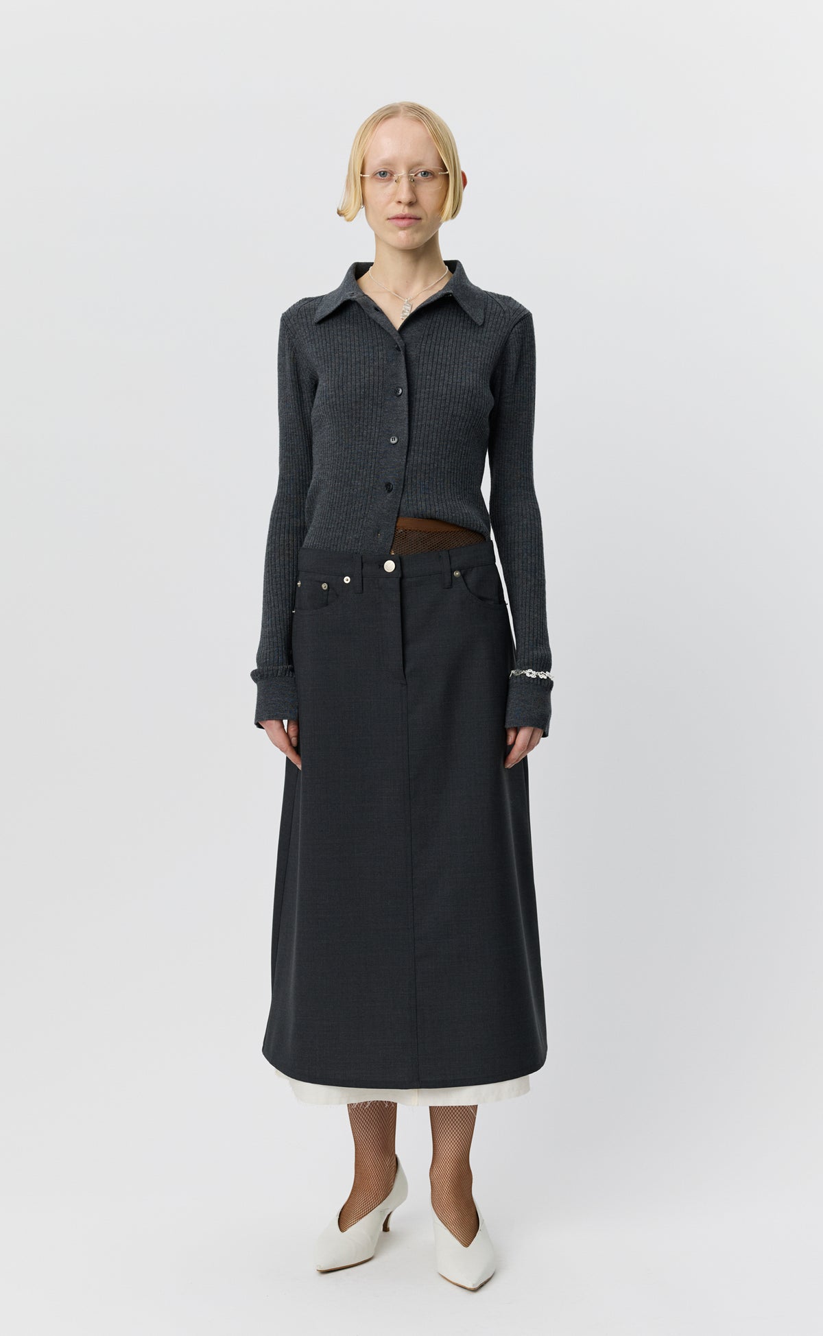 MFPEN Rivet Vent Skirt | Dark Grey Wool LEO BOUTIQUE